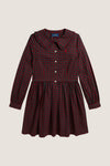 Girls Long-Sleeve Poplin Plaid Collared Dress
