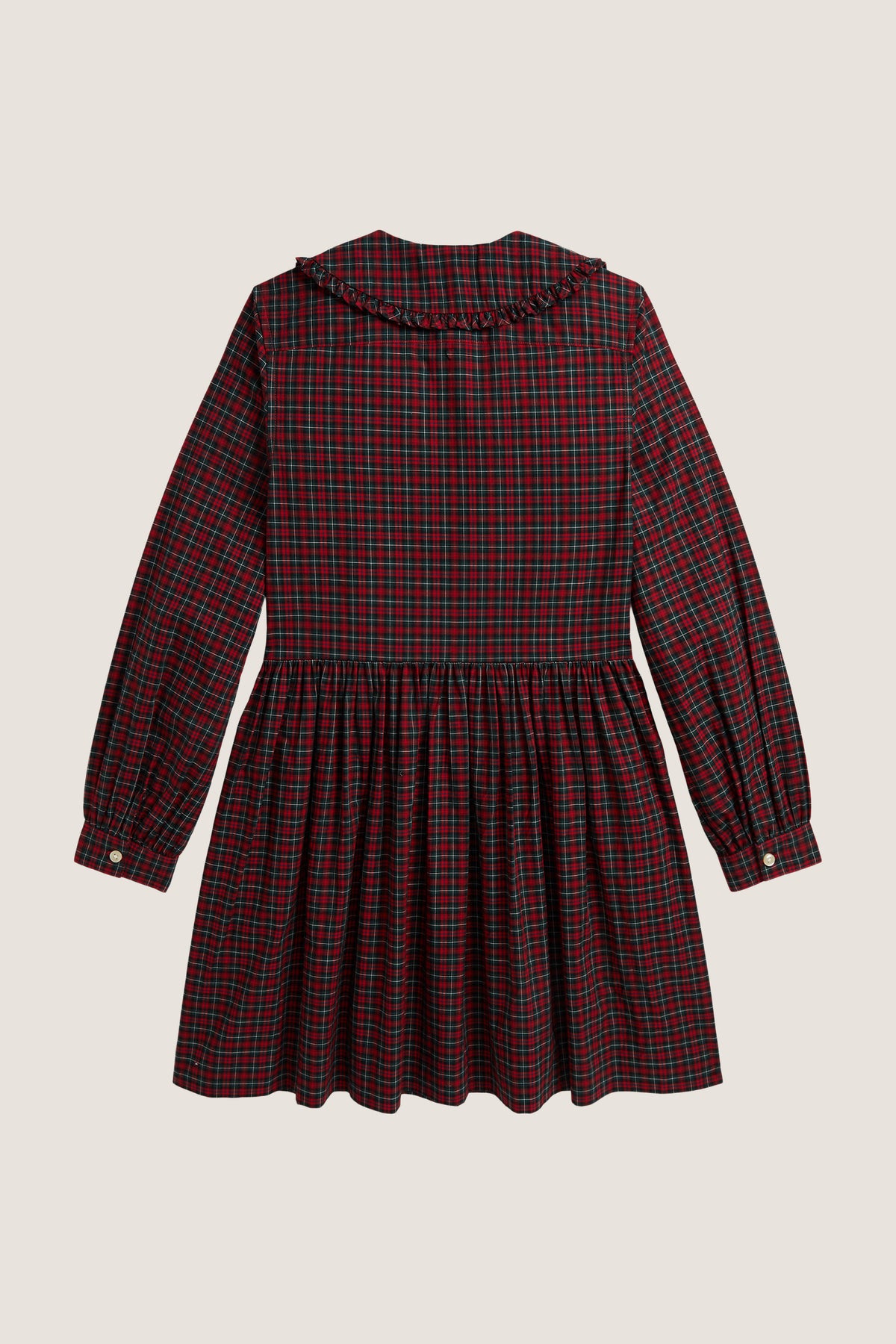Girls Long-Sleeve Poplin Plaid Collared Dress