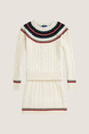 Long-Sleeve Cotton Cable Knit Fairisle Sweater with Skirt
