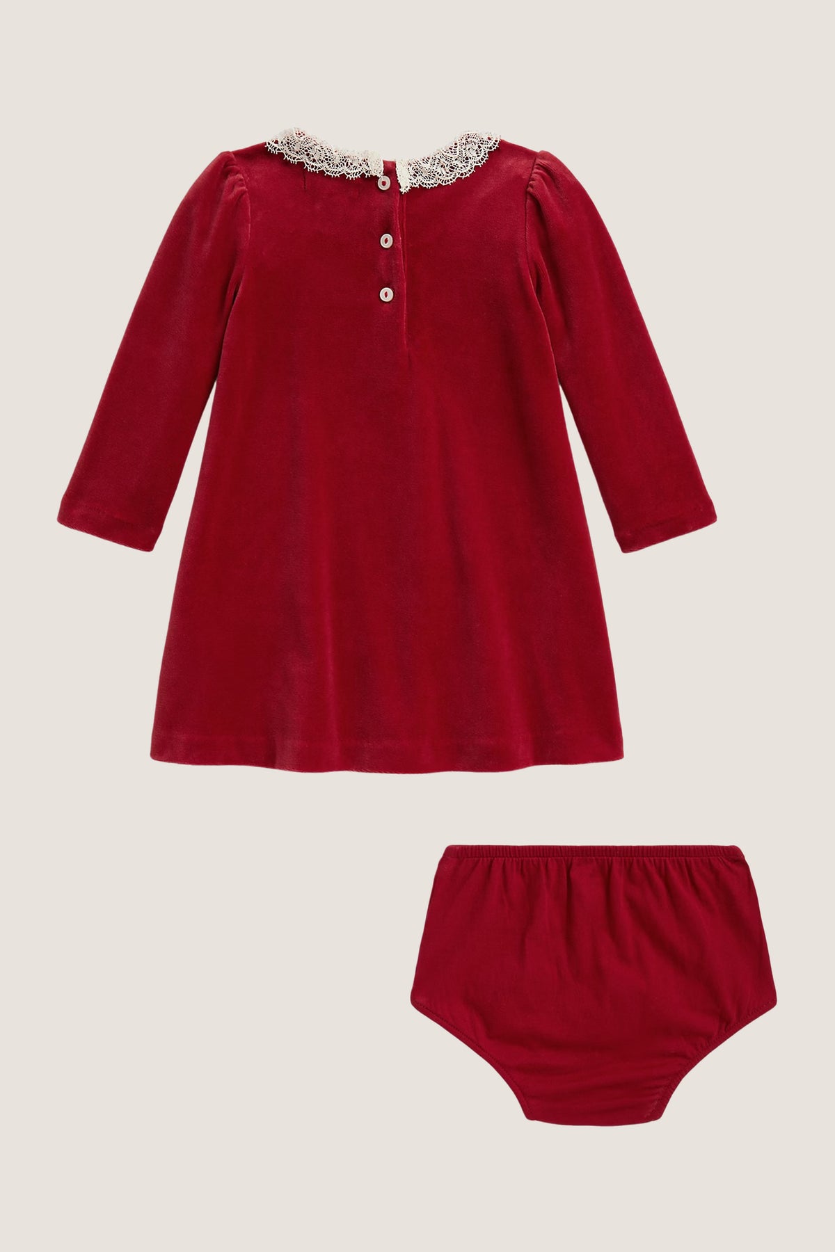 Baby Girls Long-Sleeve Velour Collared Dress