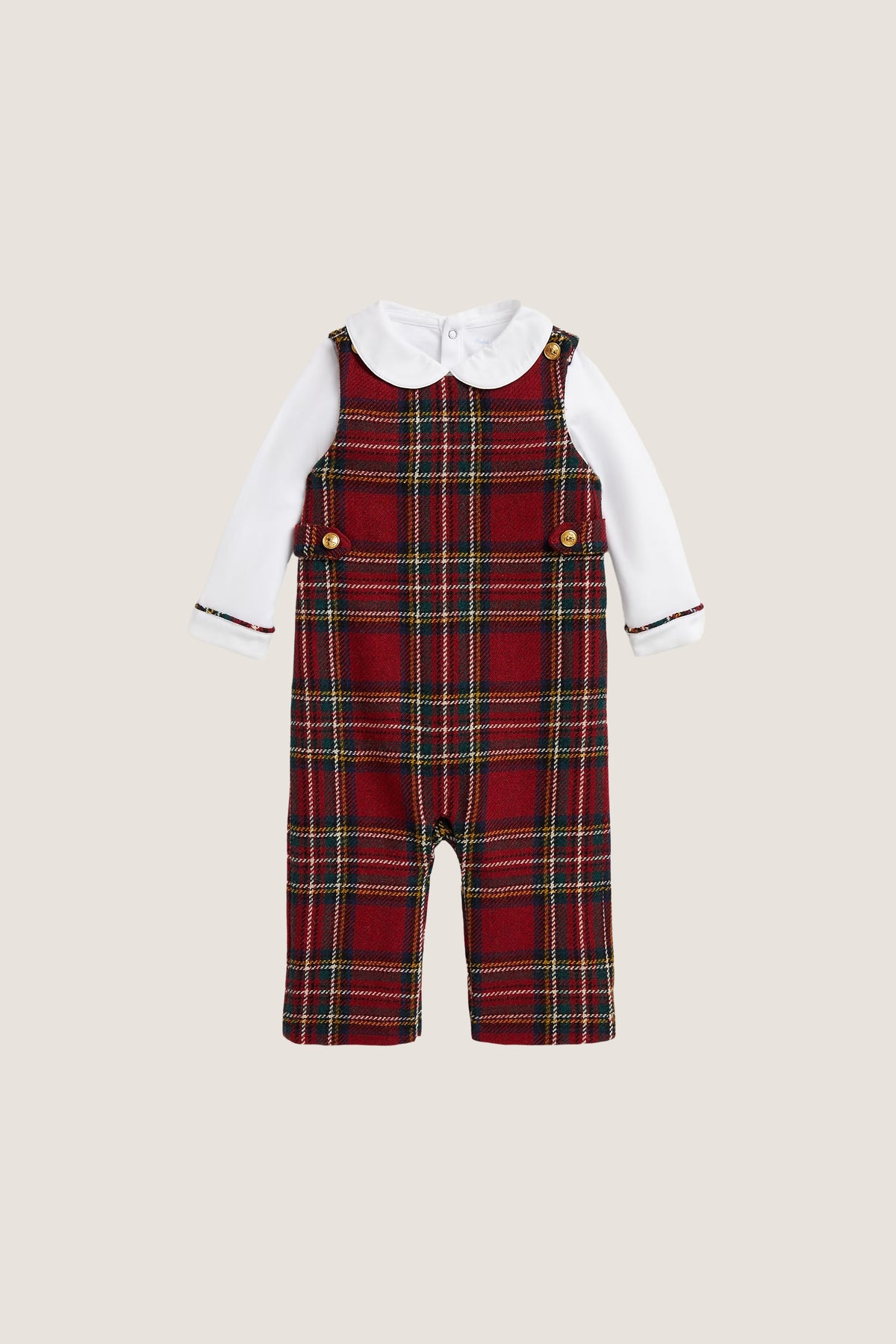 Long-Sleeve Wood Plaid Overall Set