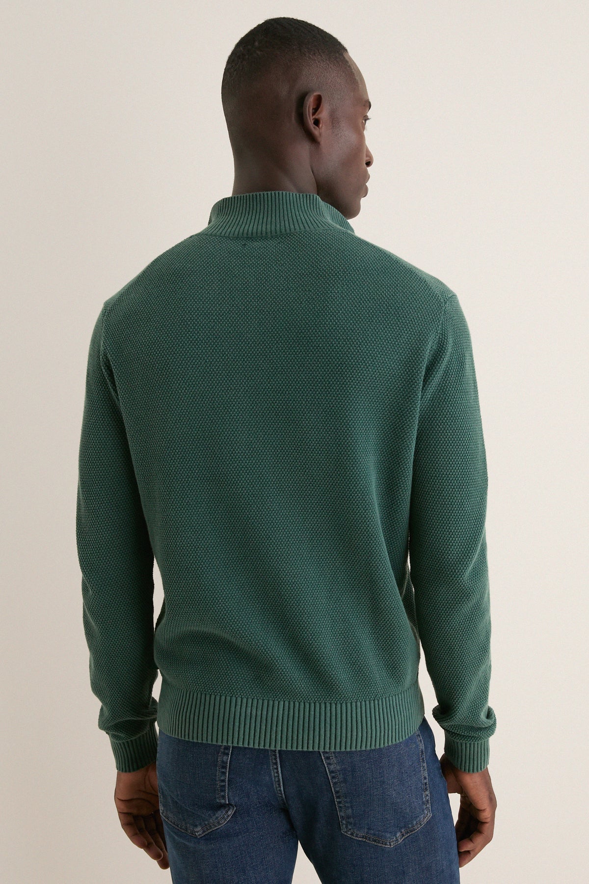 Pine Birdseye Cotton Split-Neck Sweater