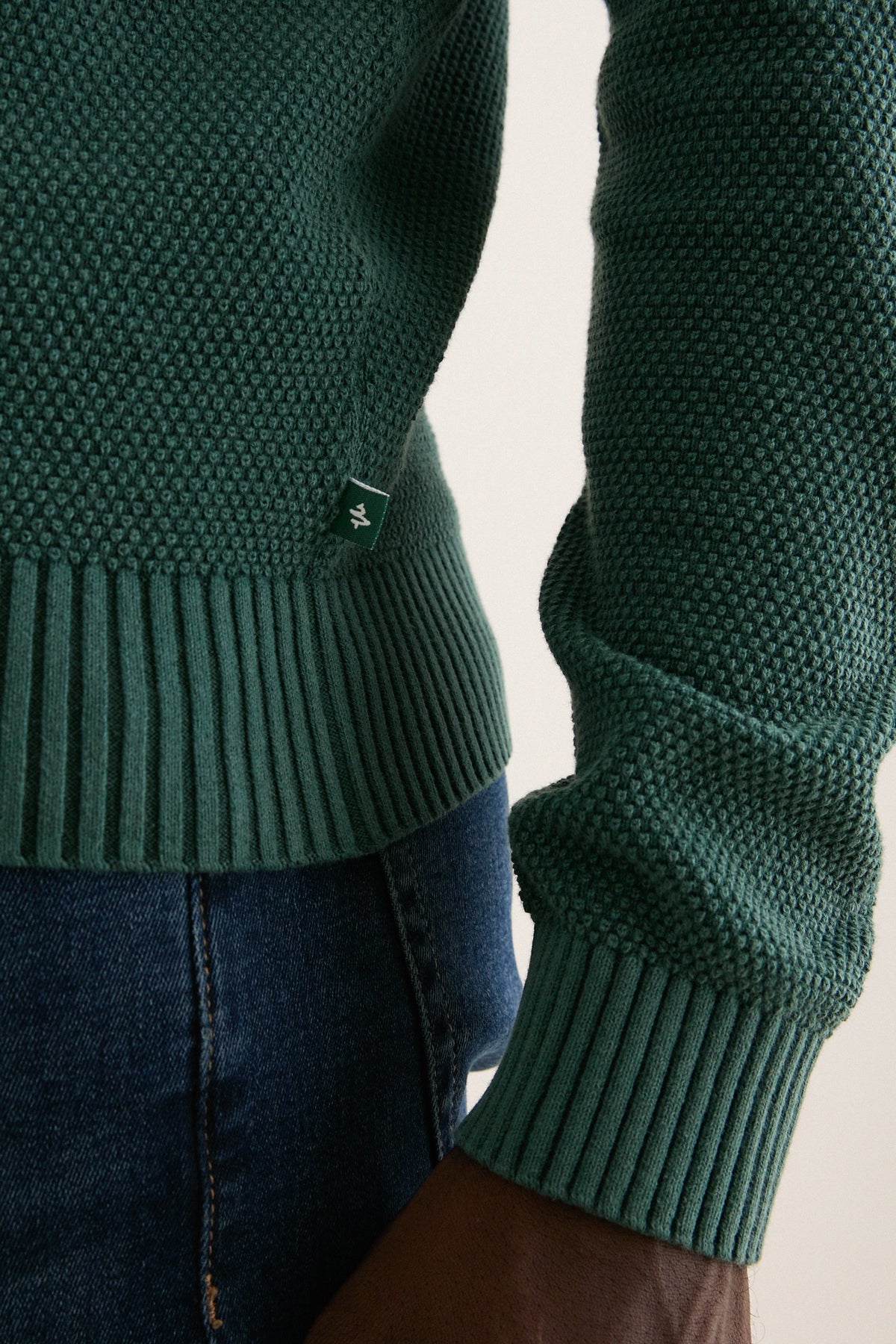 Pine Birdseye Cotton Split-Neck Sweater