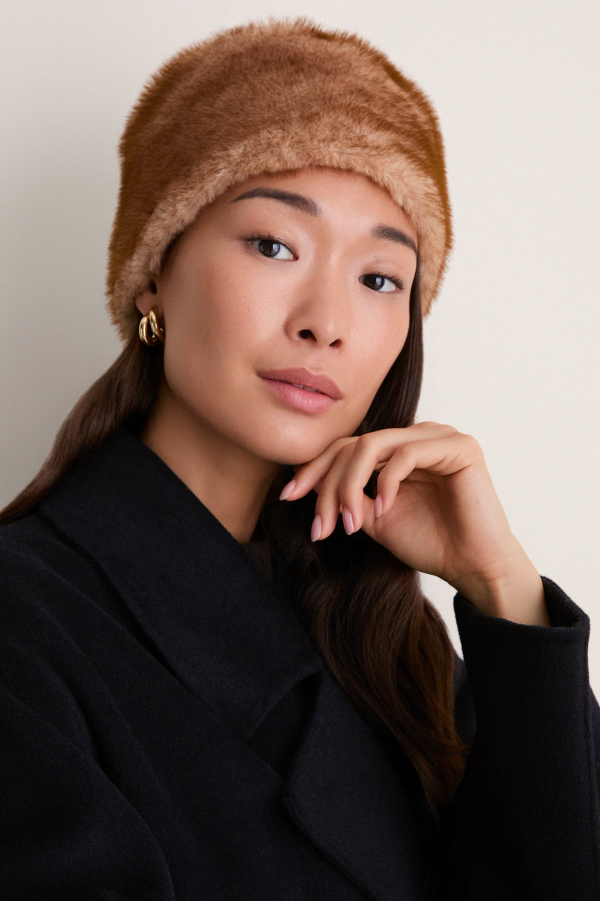 Tan Faux Fur Pillbox Hat