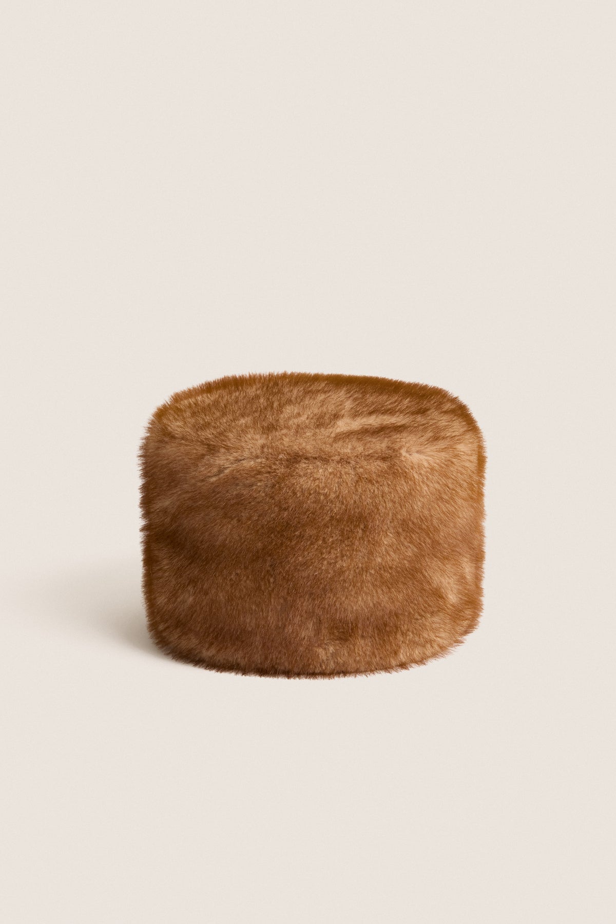 Tan Faux Fur Pillbox Hat