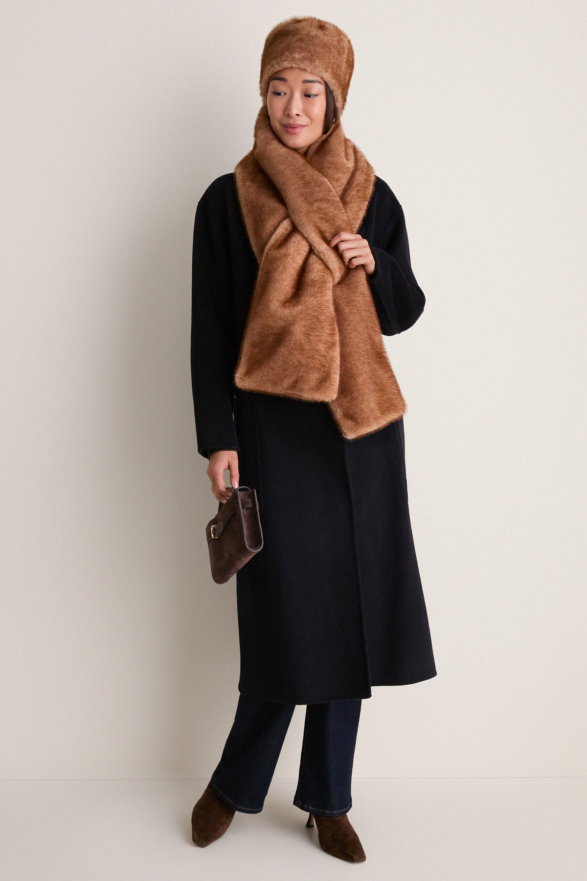 Tan Faux Fur Pillbox Hat