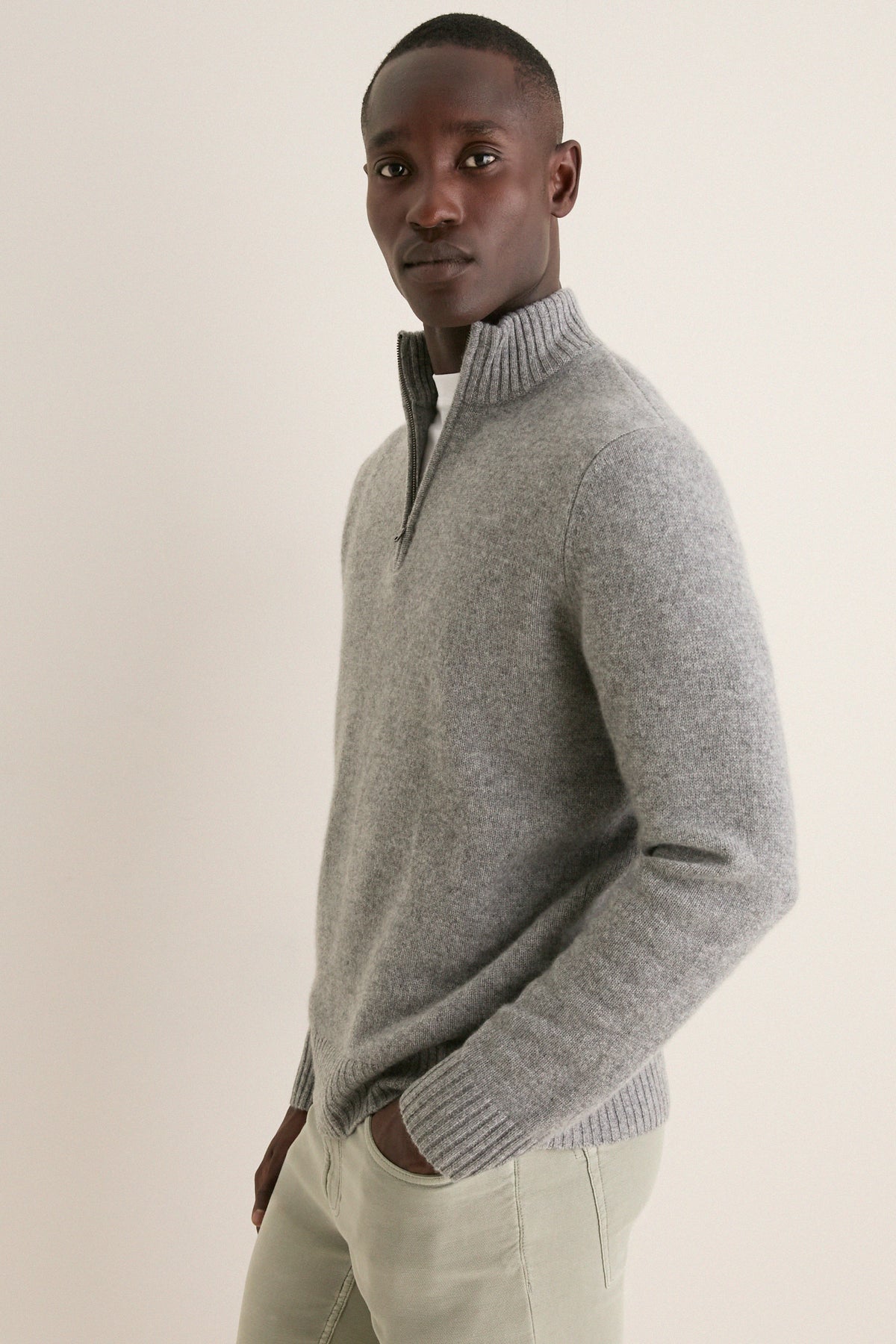 Men's Shadow Gray Cashmere Steve Quarter-Zip