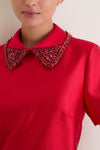 Red Embellished Aurelie Shift Dress