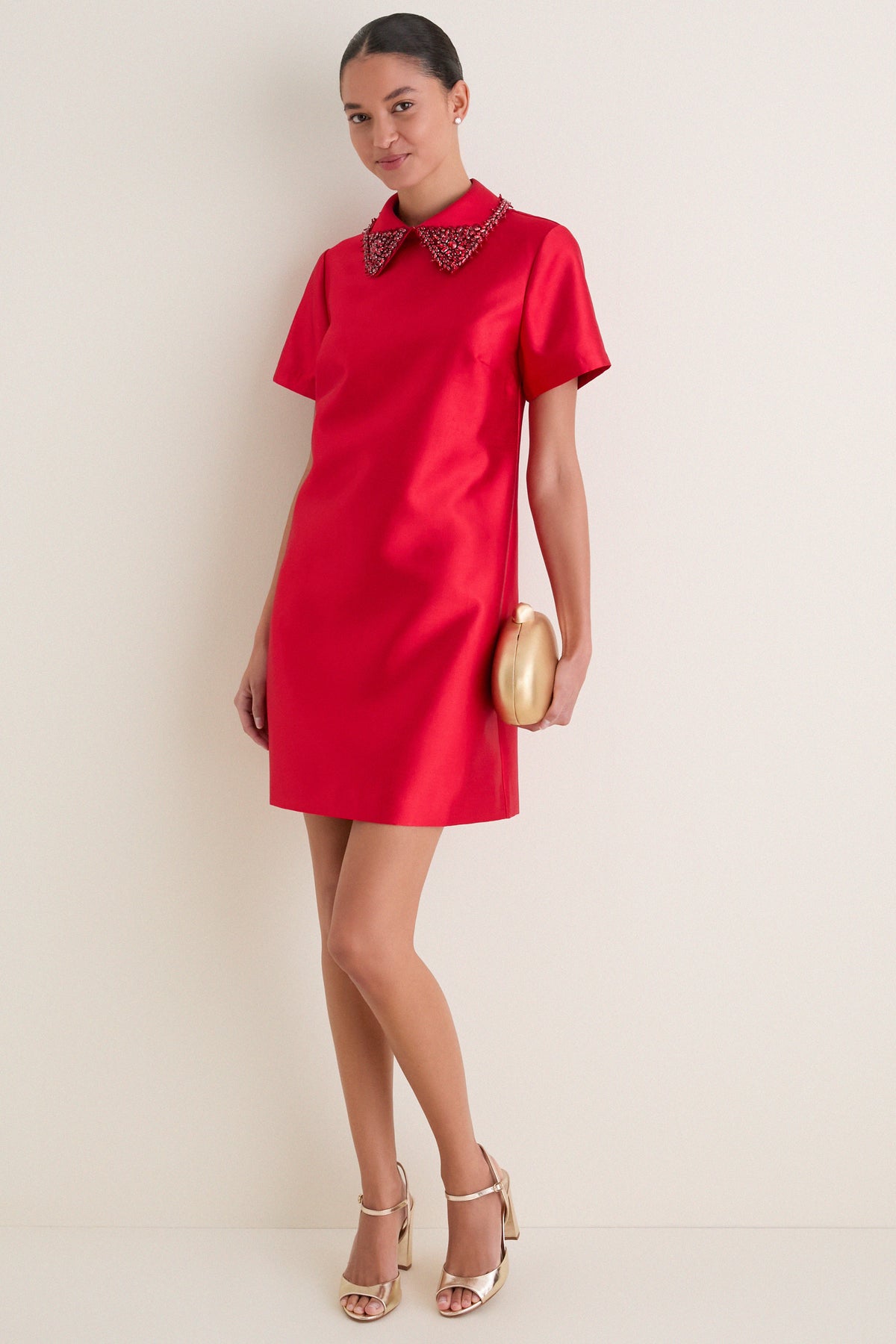 Red Embellished Aurelie Shift Dress