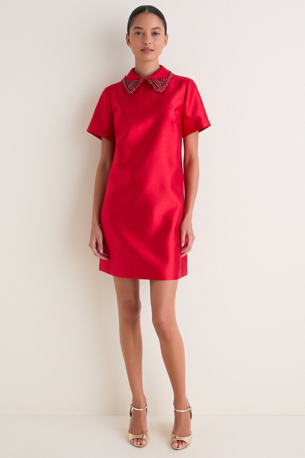 Red Embellished Aurelie Shift Dress