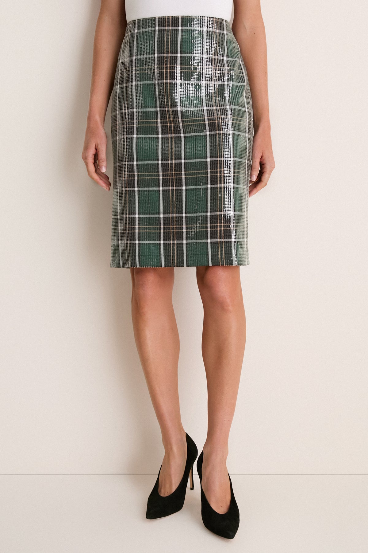 Park Plaid Sequin Dolan Pencil Skirt