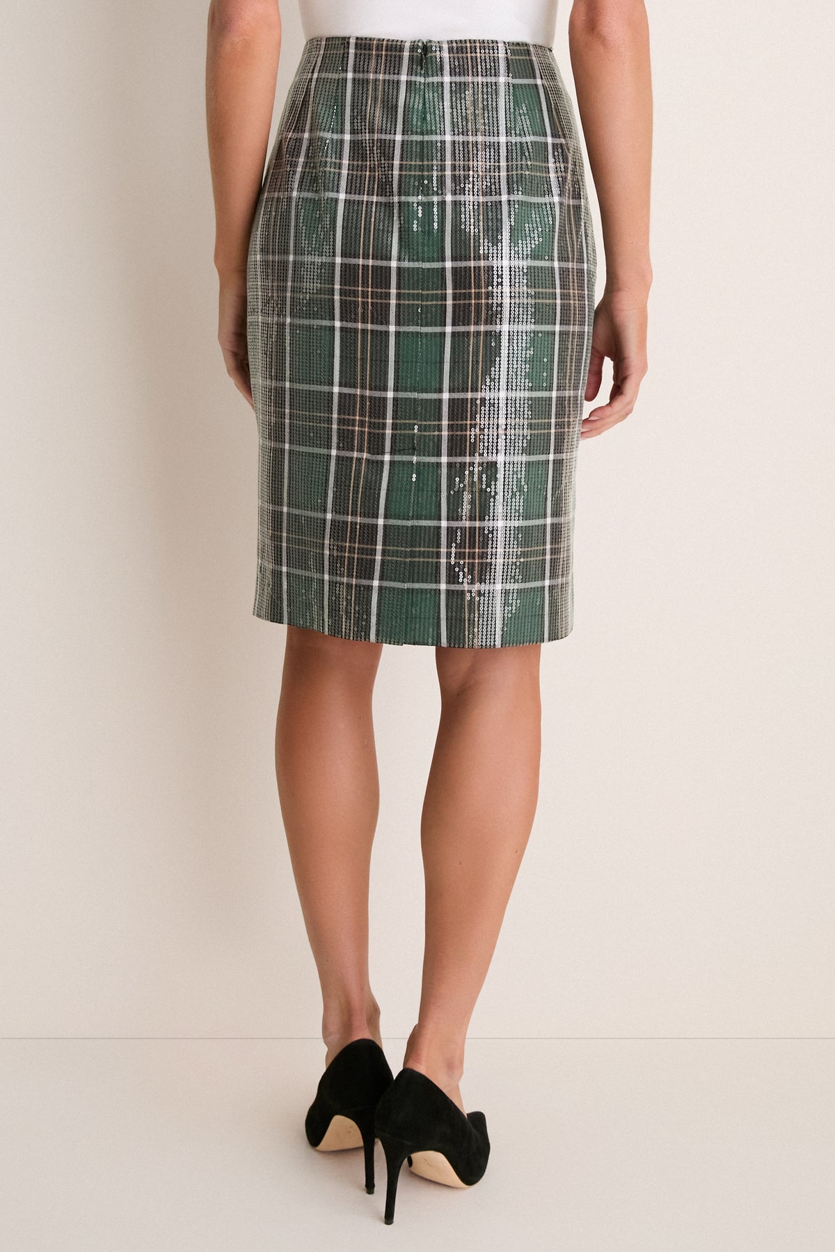 Park Plaid Sequin Dolan Pencil Skirt