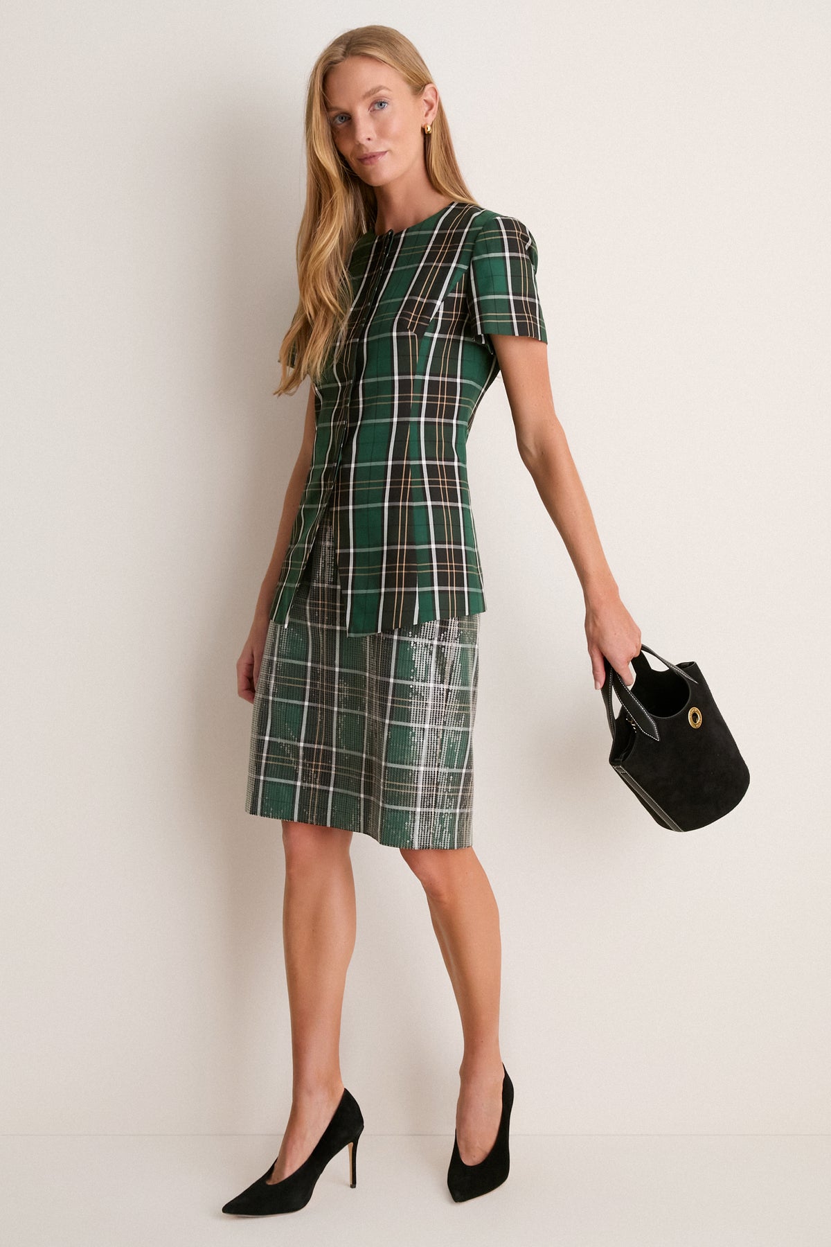 Park Plaid Sequin Dolan Pencil Skirt