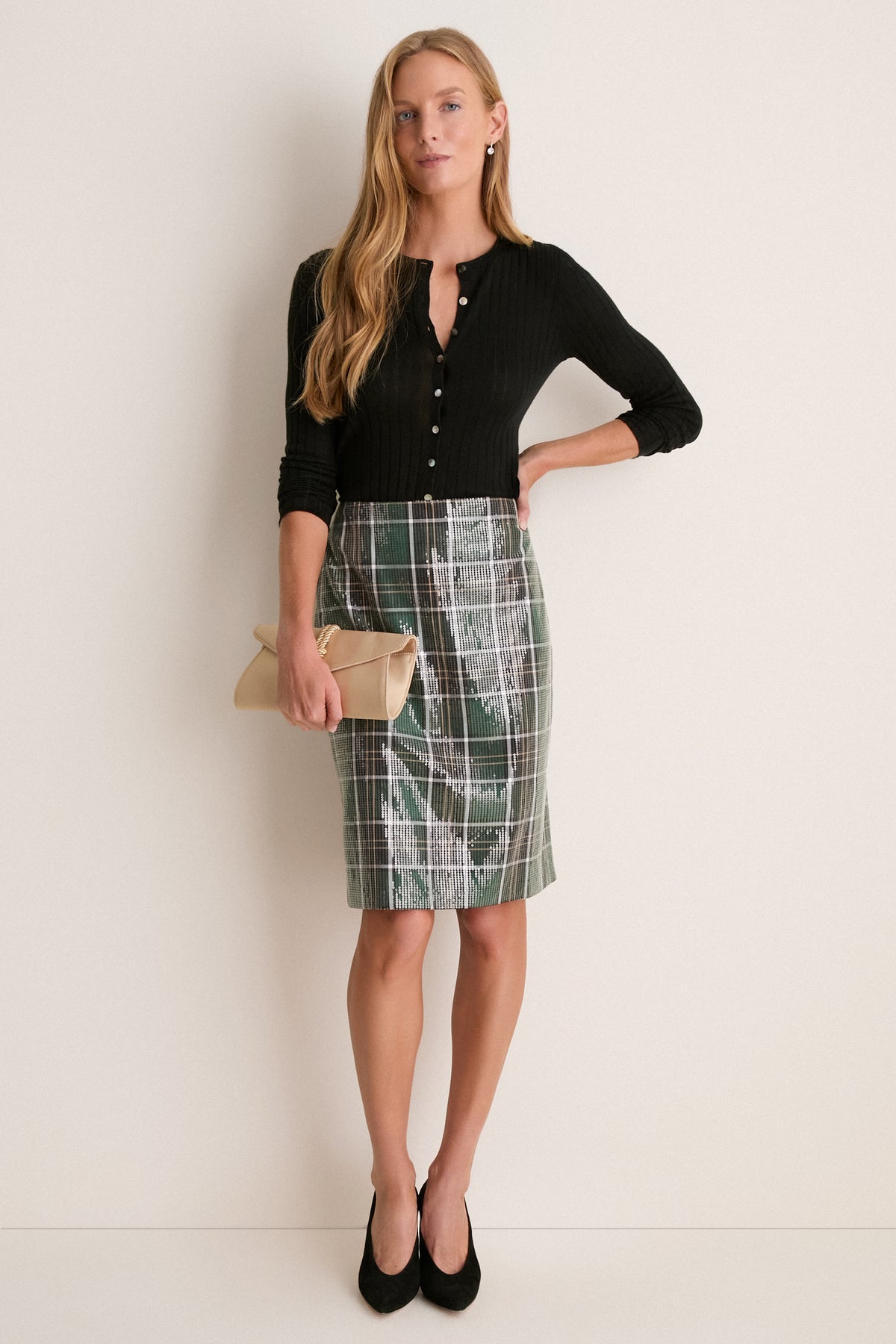 Park Plaid Sequin Dolan Pencil Skirt