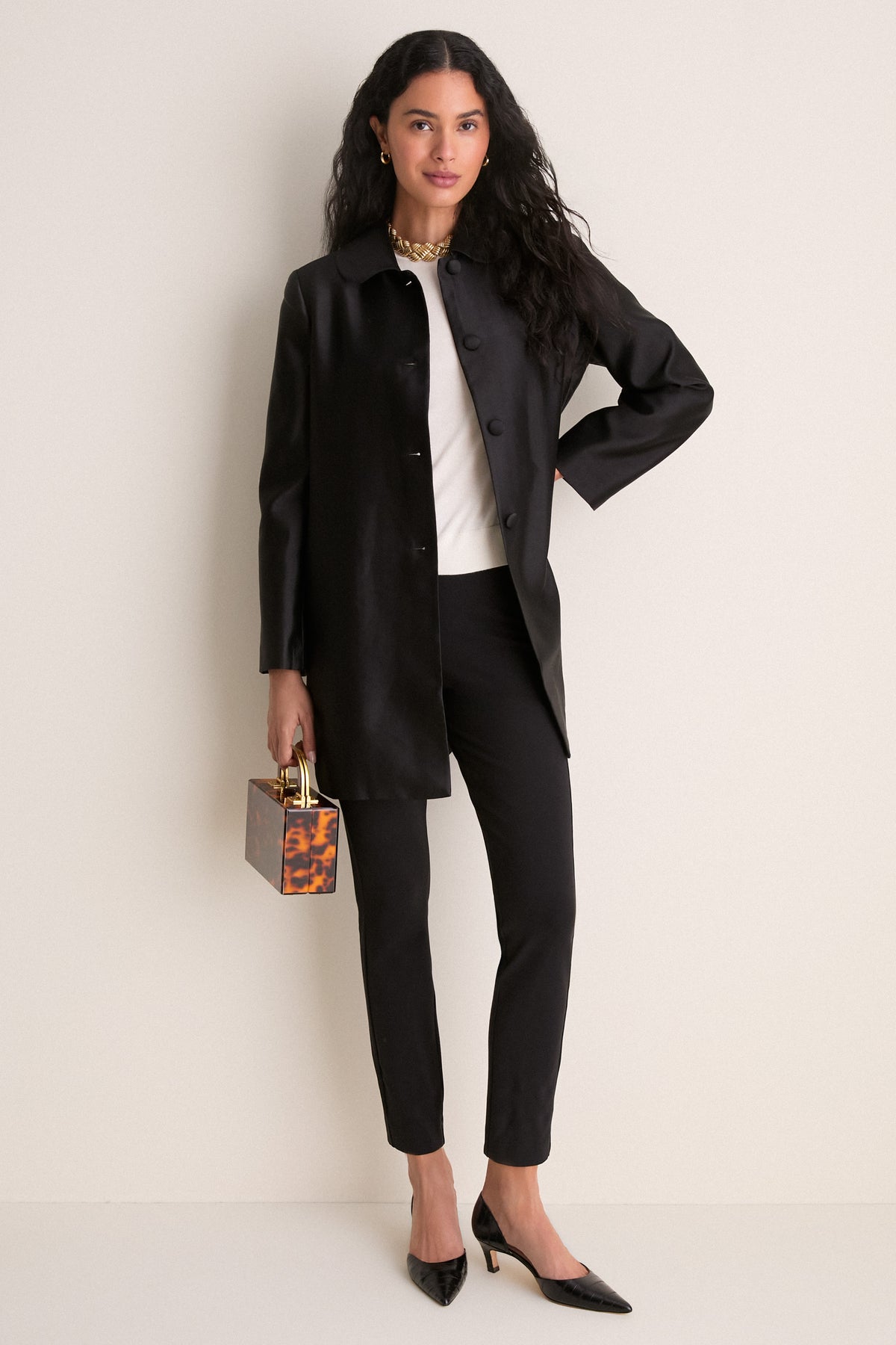 Black Dupioni Patton Coat