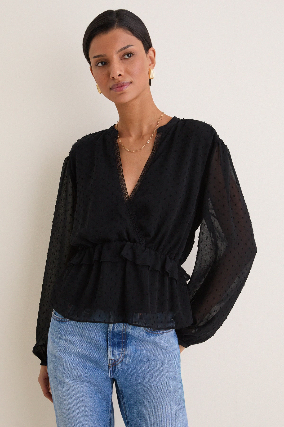 Black Textured Dot Selwyn Blouse