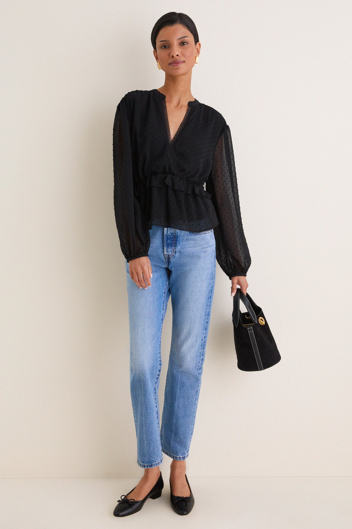 Black Textured Dot Selwyn Blouse