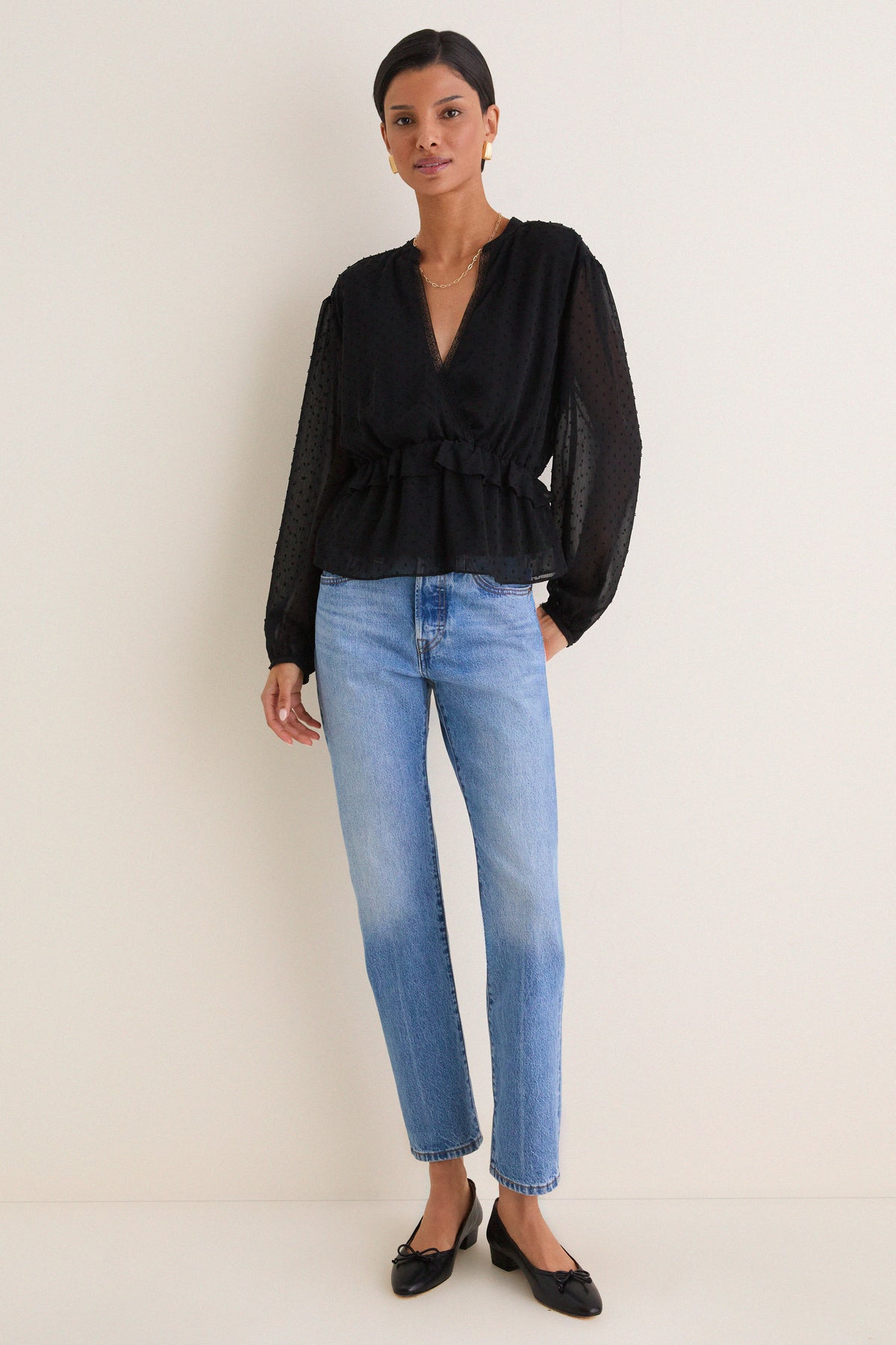 Black Textured Dot Selwyn Blouse