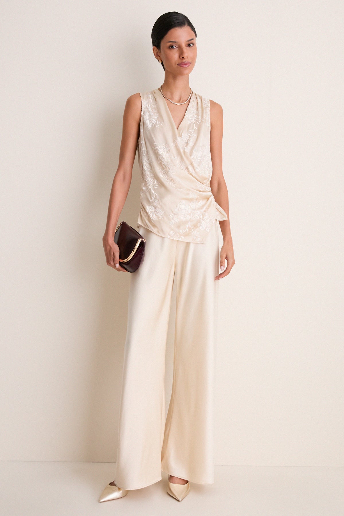 Champagne Double Face Satin Colby Pant
