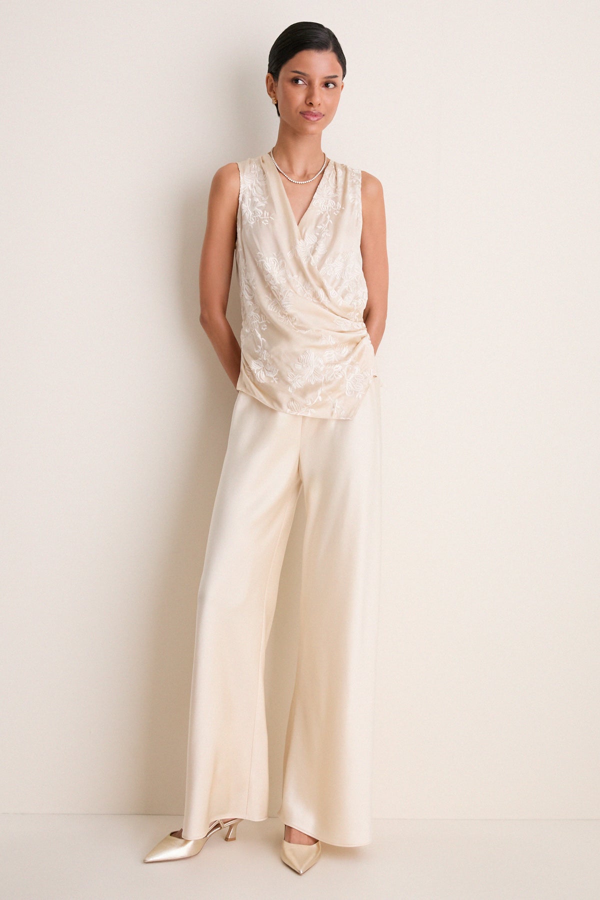Champagne Double Face Satin Colby Pant