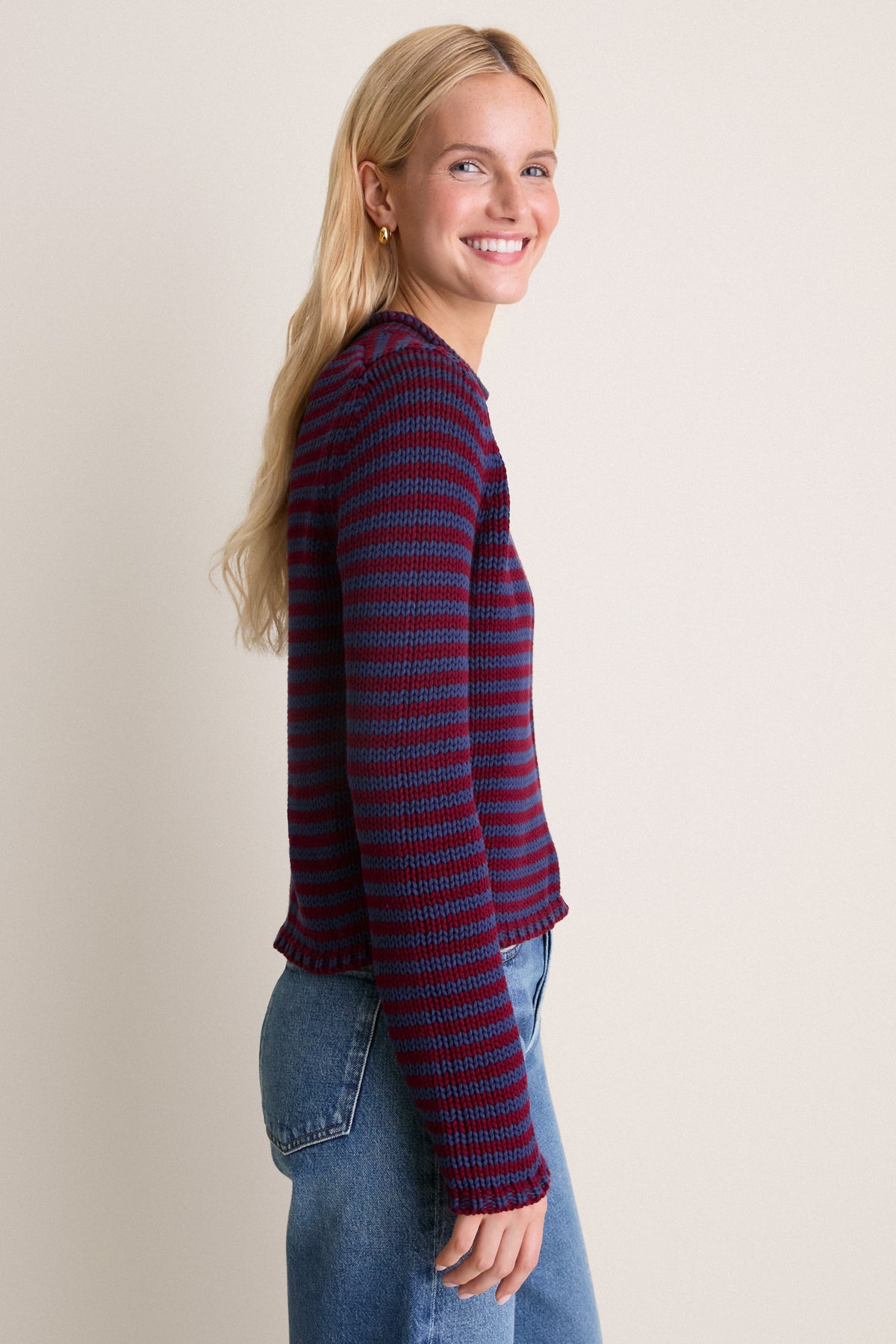 Oxblood and Navy Fine Stripe Mini Marina Sweater