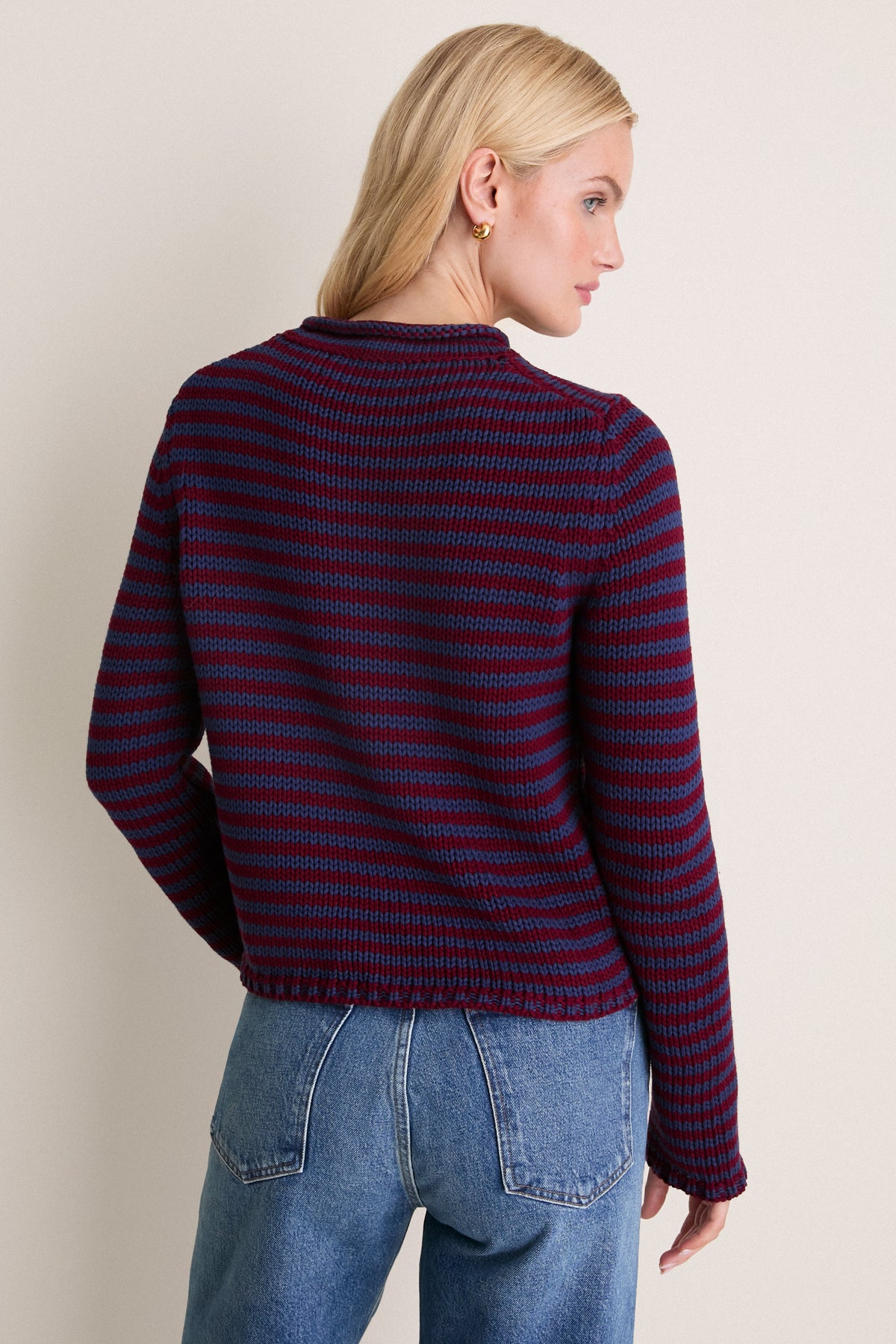 Oxblood and Navy Fine Stripe Mini Marina Sweater