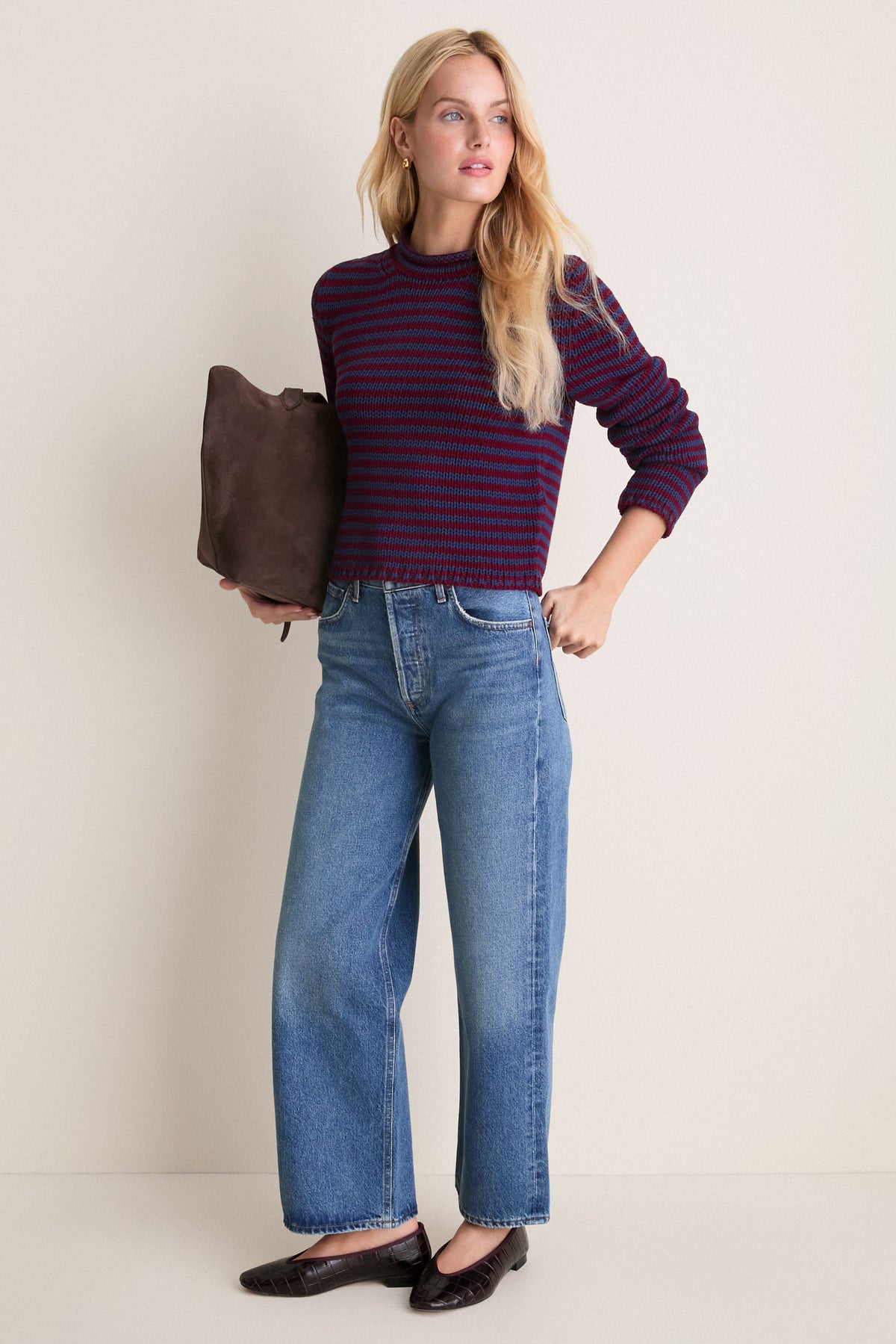 Oxblood and Navy Fine Stripe Mini Marina Sweater
