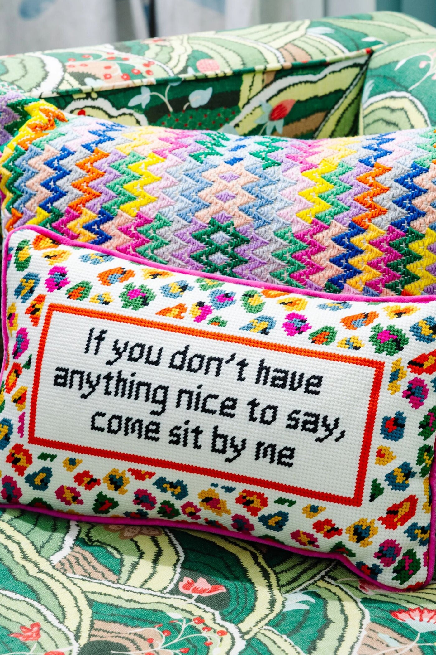 Come Sit By Me Needlepoint Pillow