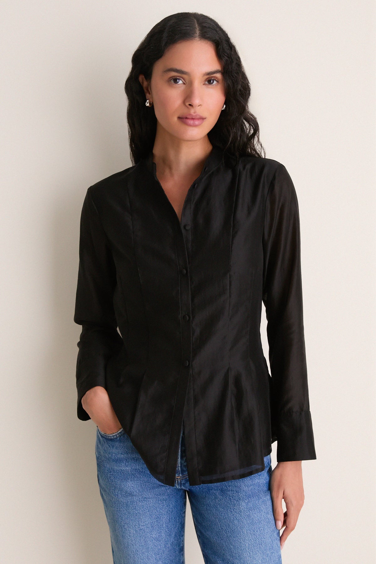 Black Tencel Organza Marella Blouse