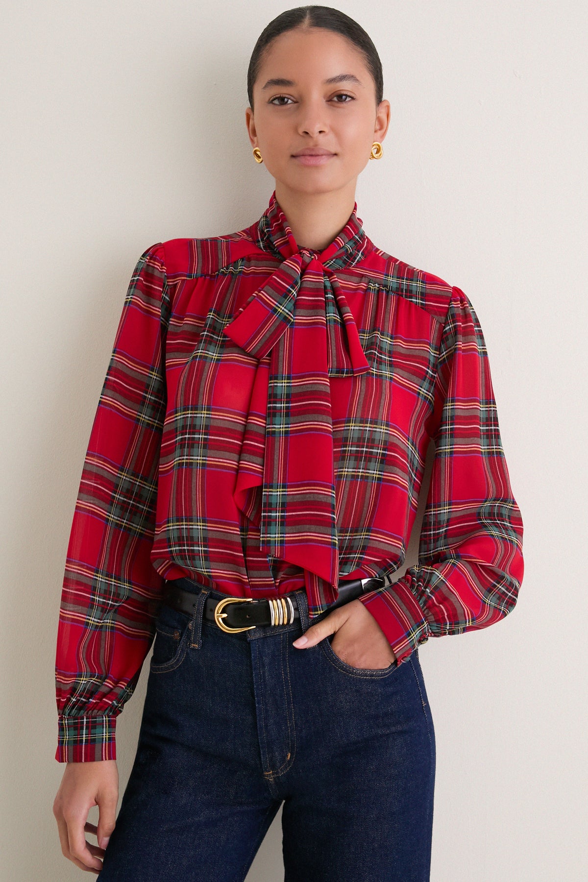 Madison Plaid Brianna Bow Blouse