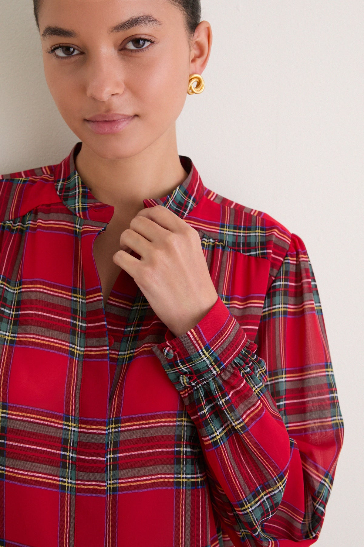 Madison Plaid Brianna Bow Blouse