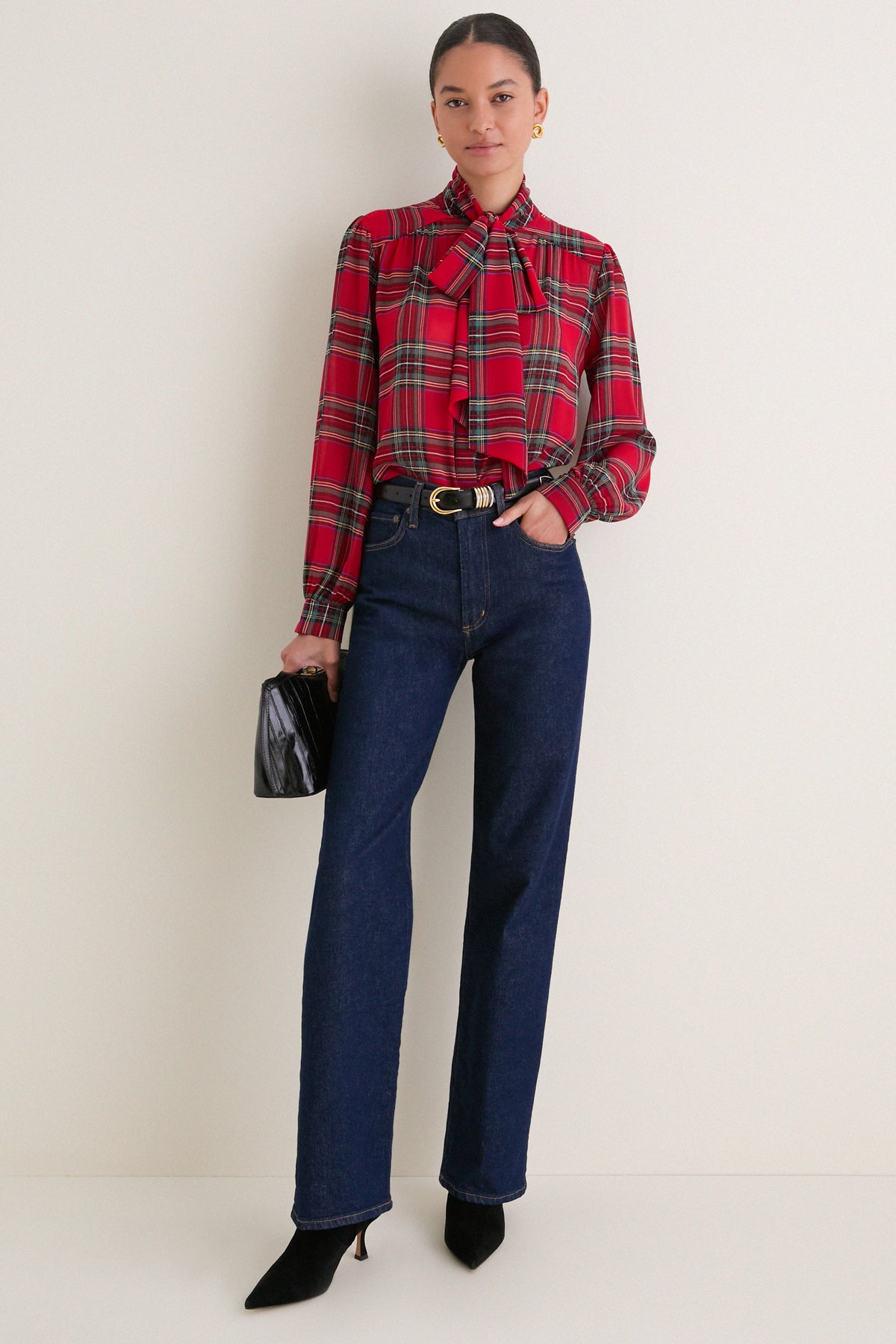 Madison Plaid Brianna Bow Blouse