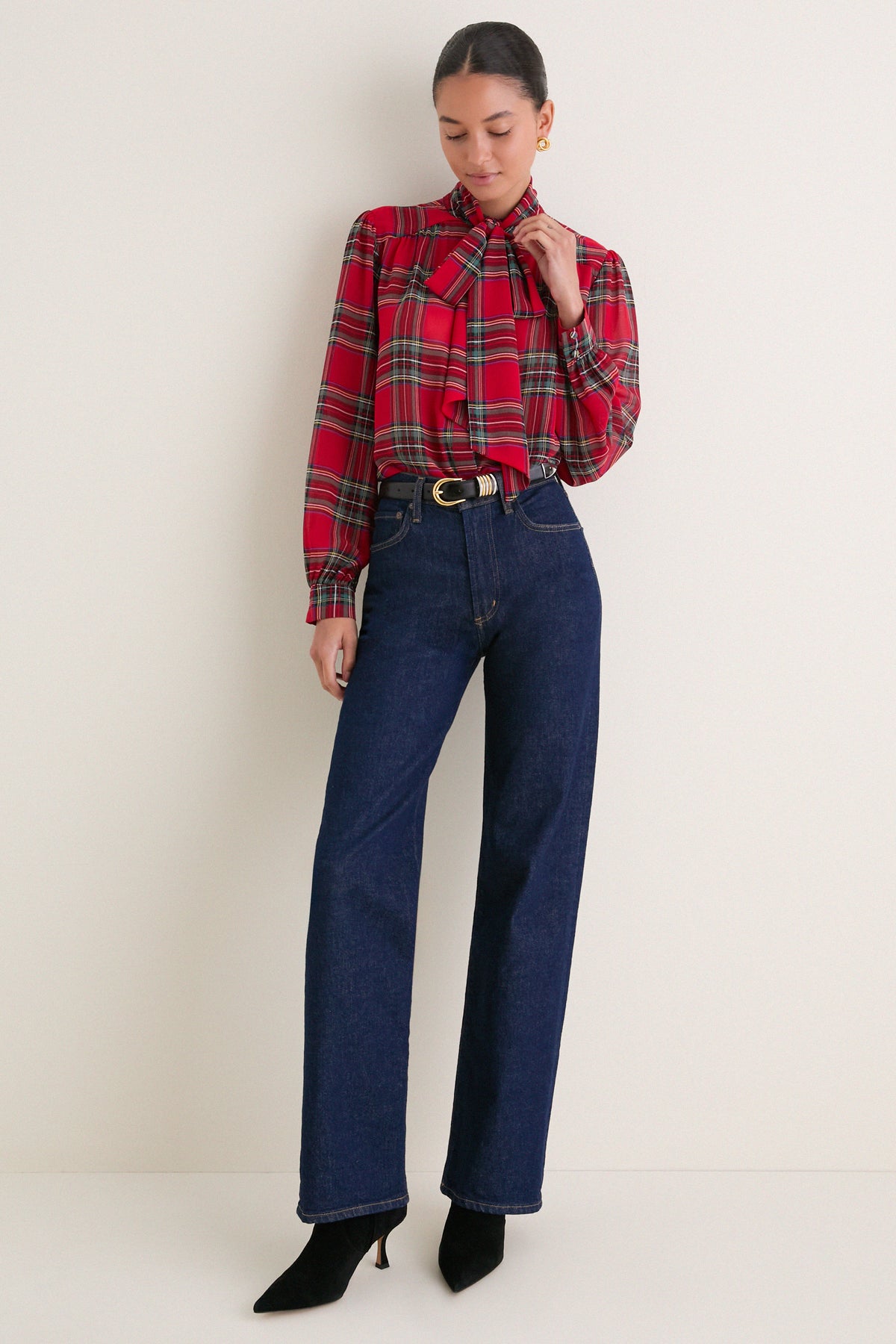 Madison Plaid Brianna Bow Blouse