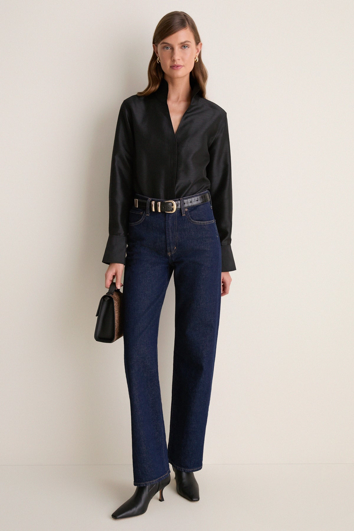 Black Shantung Bessette Button Down