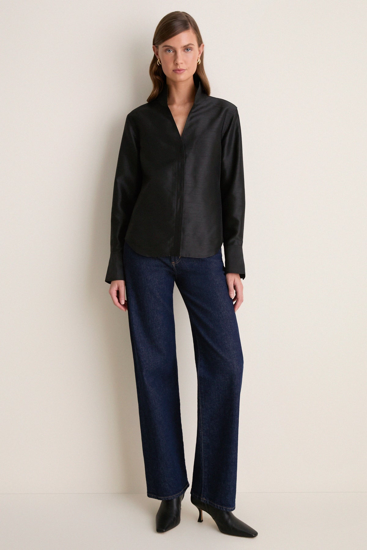 Black Shantung Bessette Button Down
