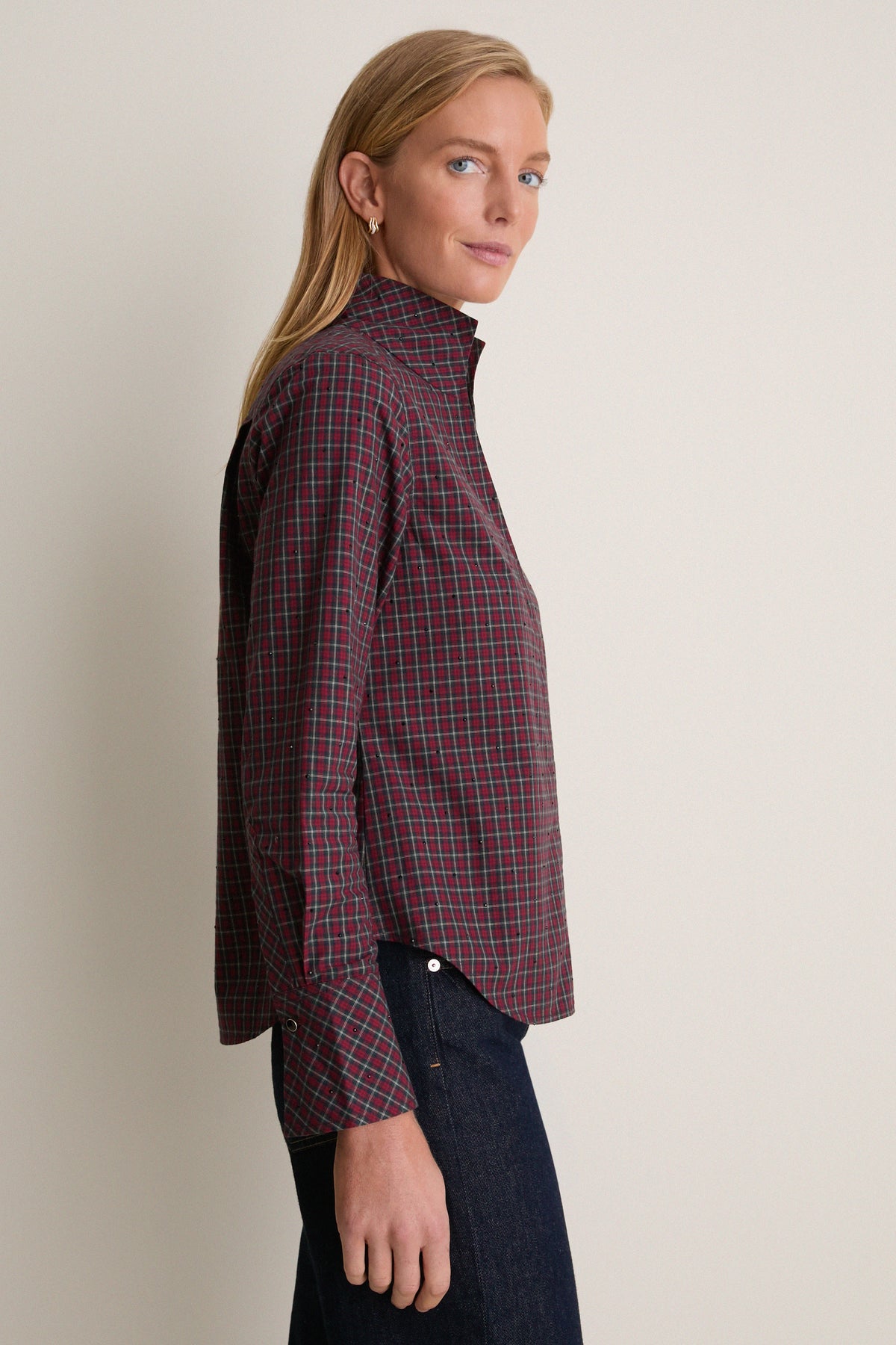 Embellished Festive Plaid Cotton Bessette Button Down