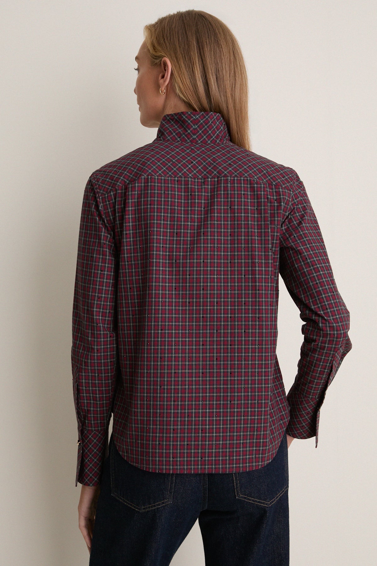 Embellished Festive Plaid Cotton Bessette Button Down