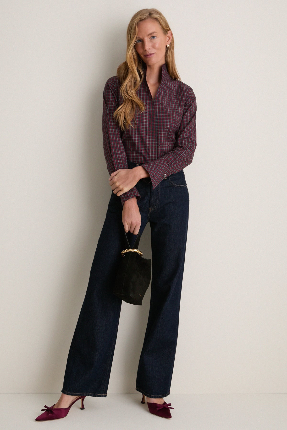 Embellished Festive Plaid Cotton Bessette Button Down
