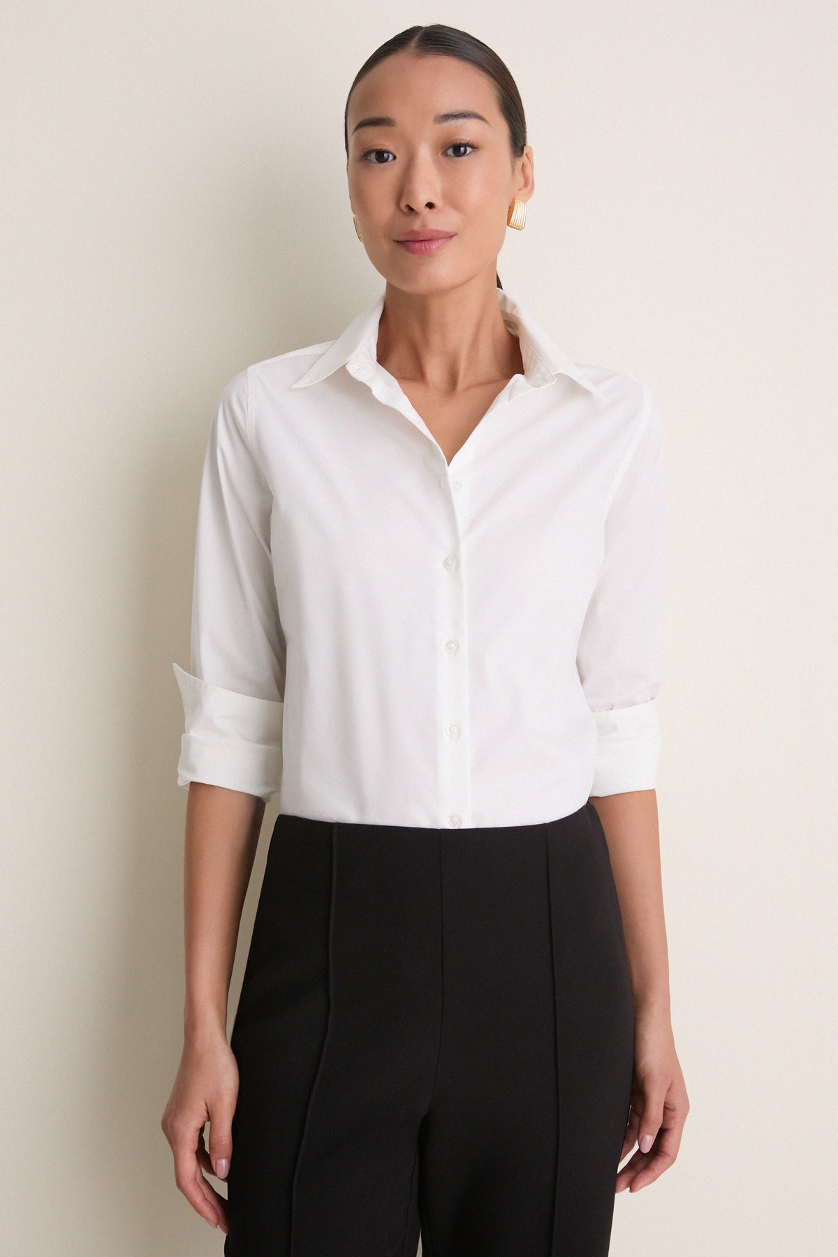 White Wrinkle Resistant Elle Slim Button Down