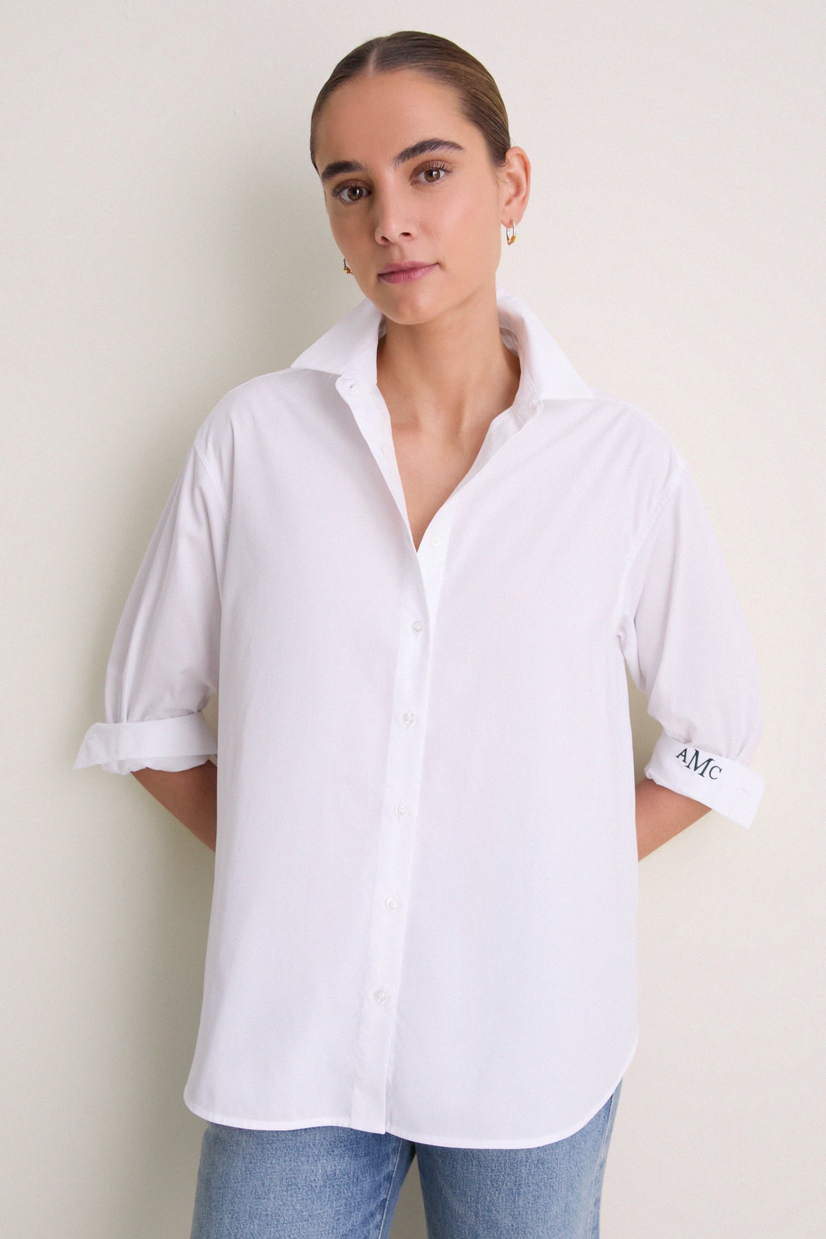 White Cotton Broadcloth Jen Girlfriend Button Down