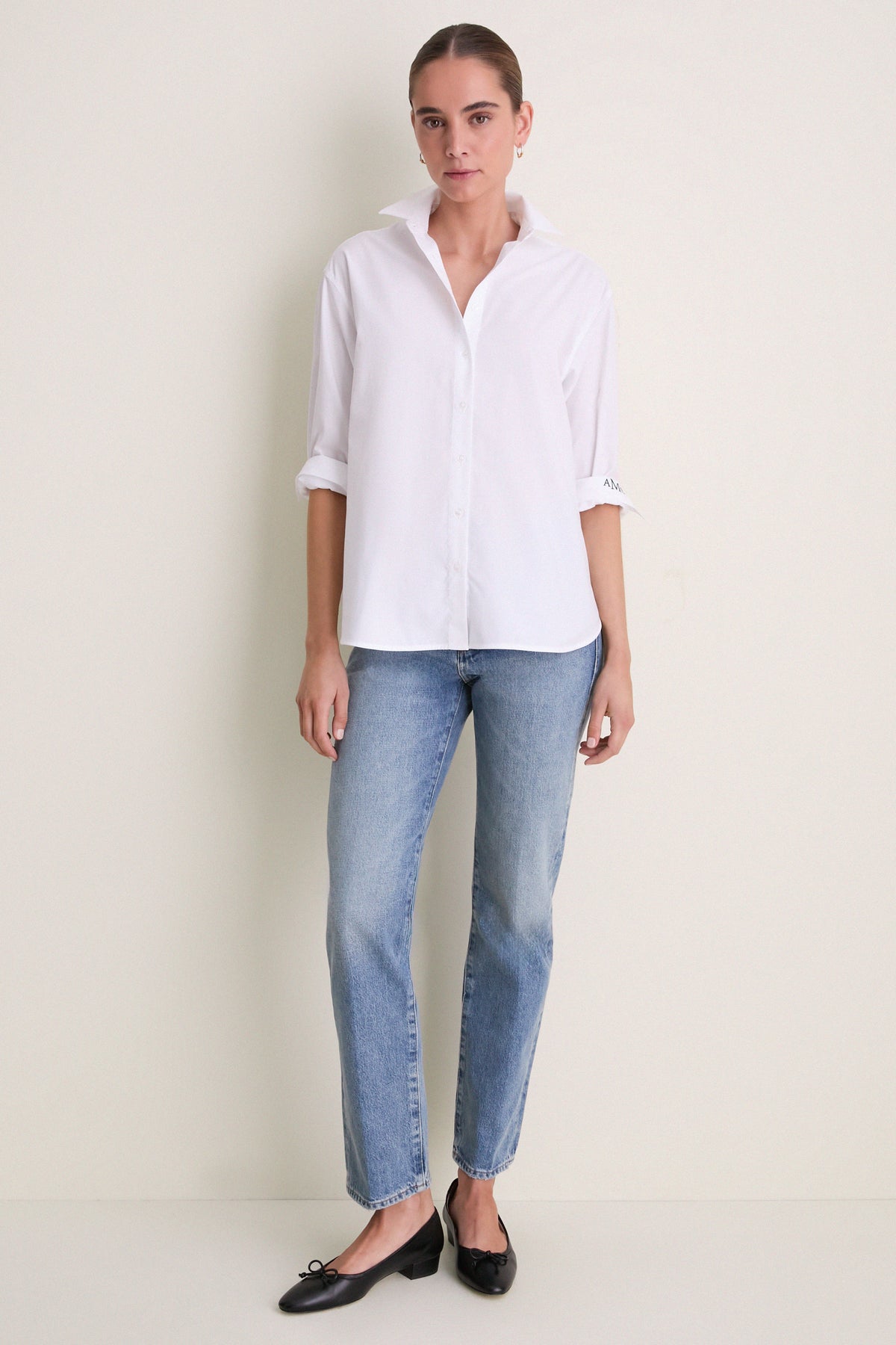 White Cotton Broadcloth Jen Girlfriend Button Down
