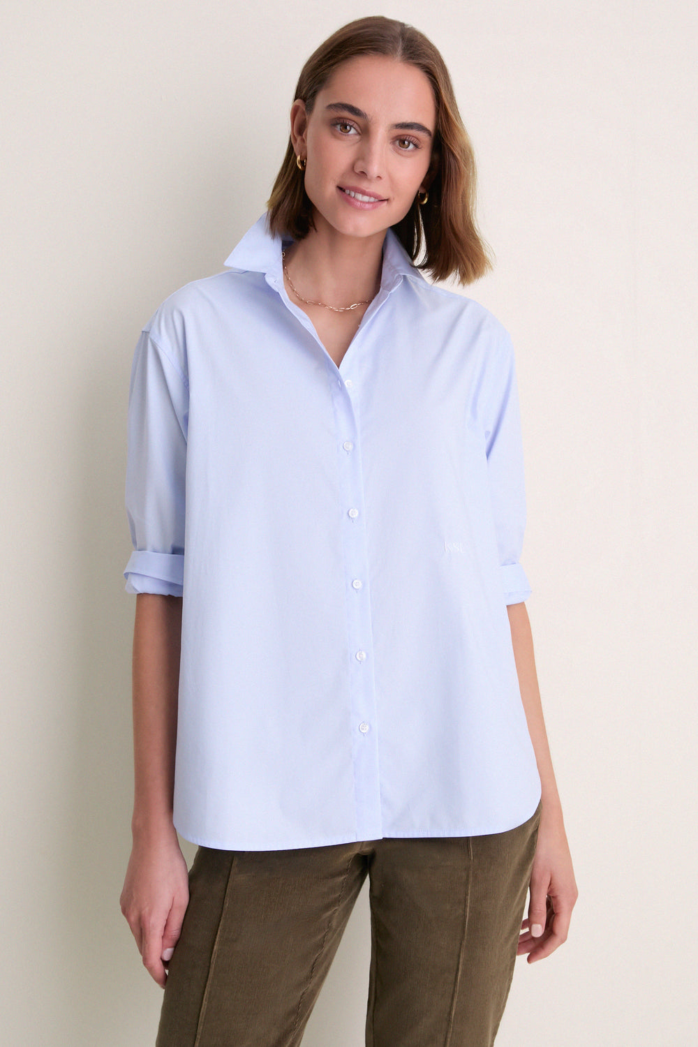 French Blue Cotton Broadcloth Jen Girlfriend Button Down