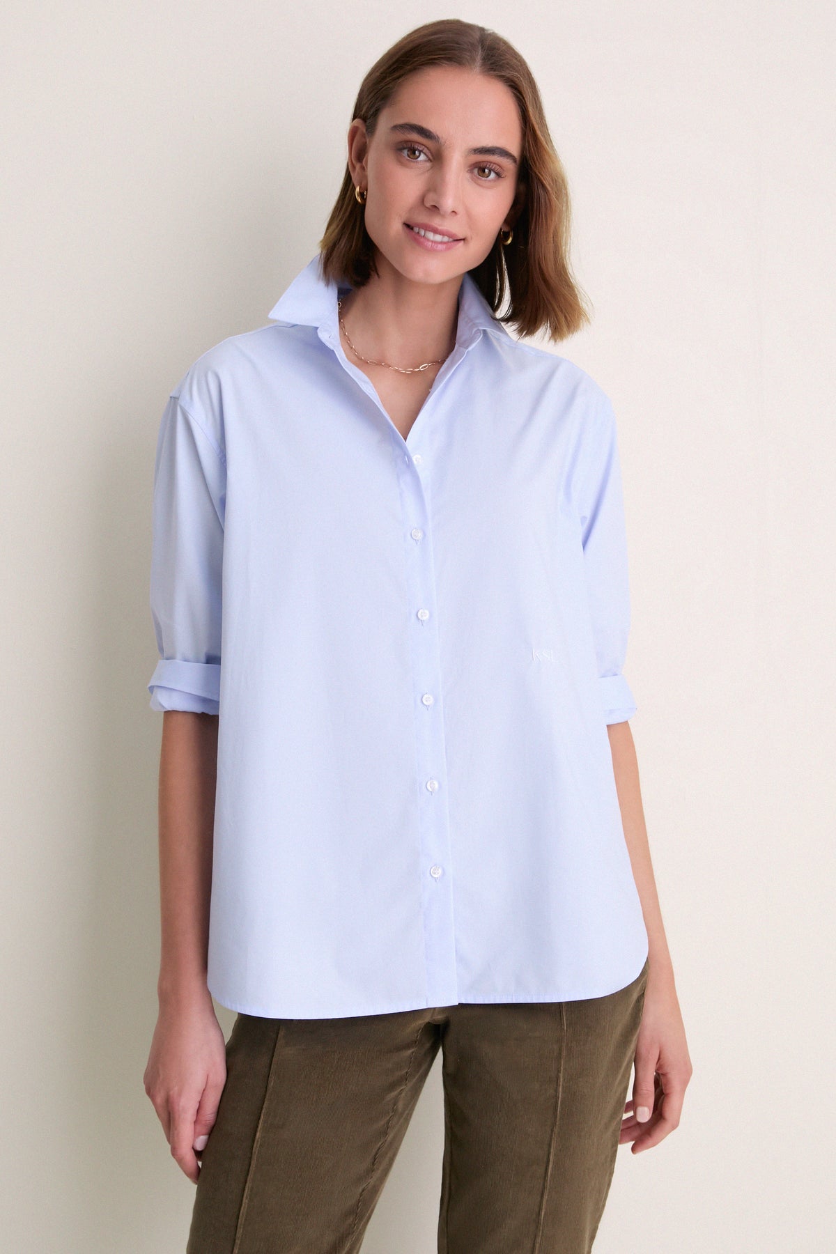 French Blue Cotton Broadcloth Jen Girlfriend Button Down