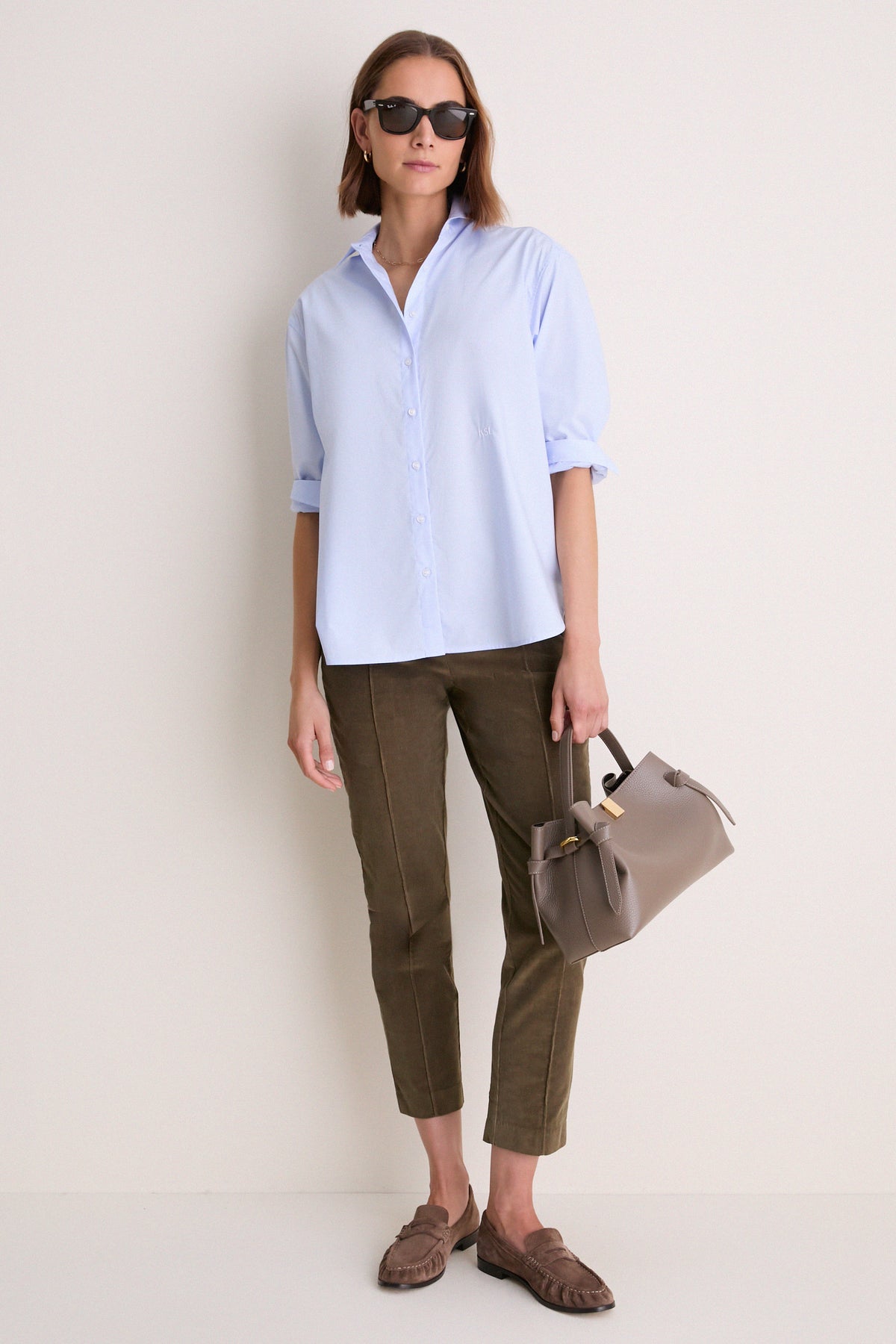 French Blue Cotton Broadcloth Jen Girlfriend Button Down