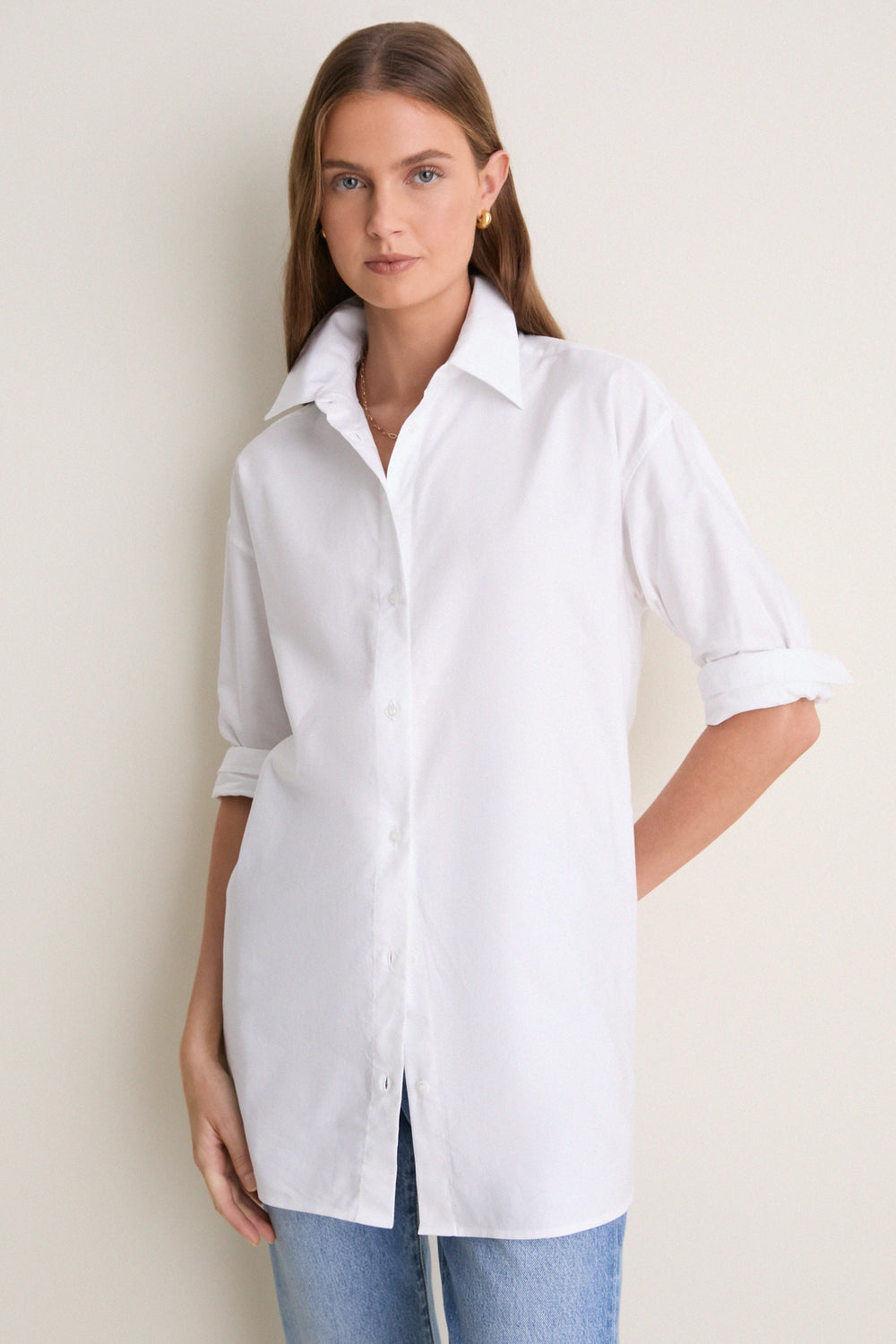 White Cotton Oxford Chandler Boyfriend Button Down
