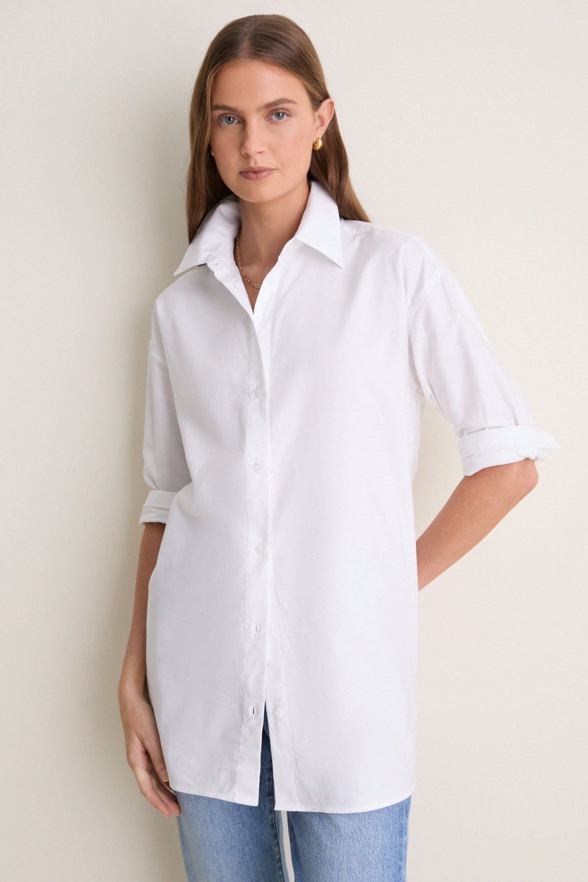 White Cotton Oxford Chandler Boyfriend Button Down