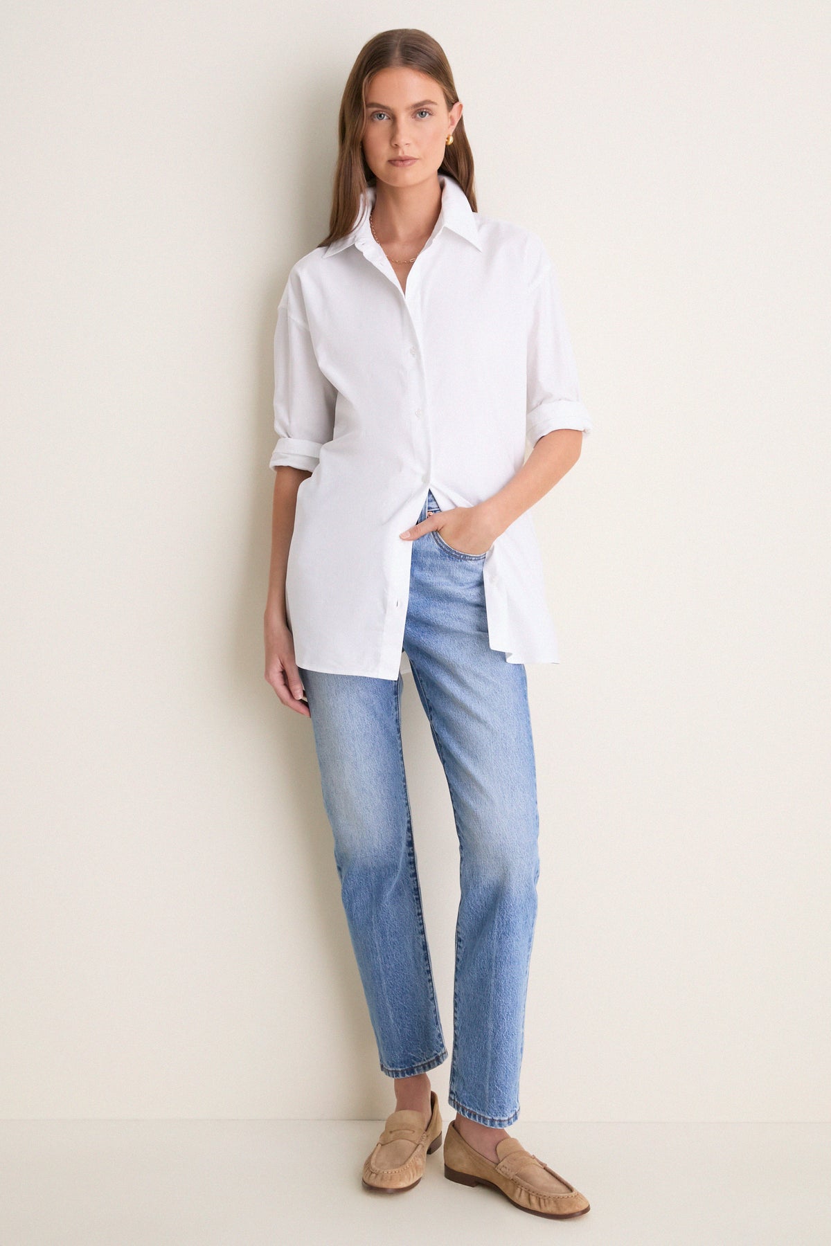 White Cotton Oxford Chandler Boyfriend Button Down