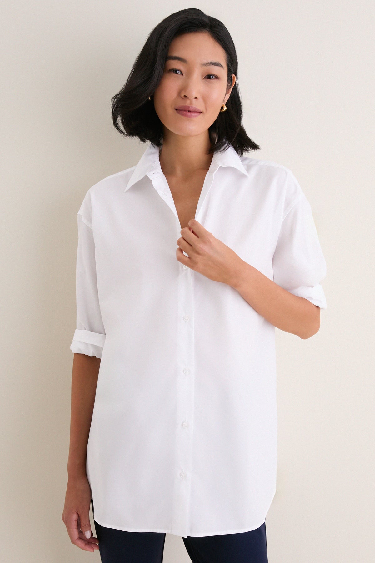 White Cotton Broadcloth Chandler Boyfriend Button Down