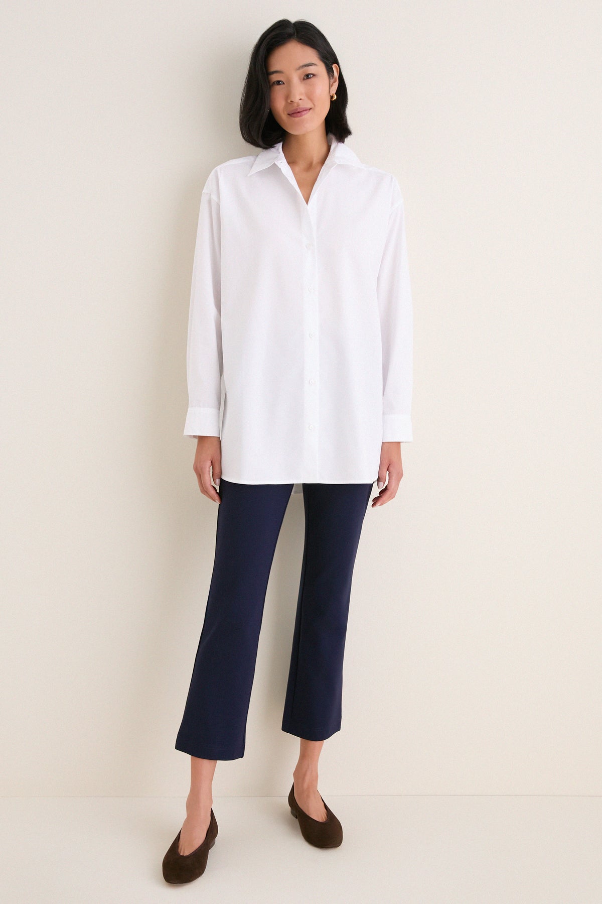 White Cotton Broadcloth Chandler Boyfriend Button Down