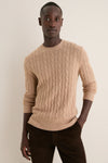 Men's Camel Cashmere Wool Cable Peter Crewneck